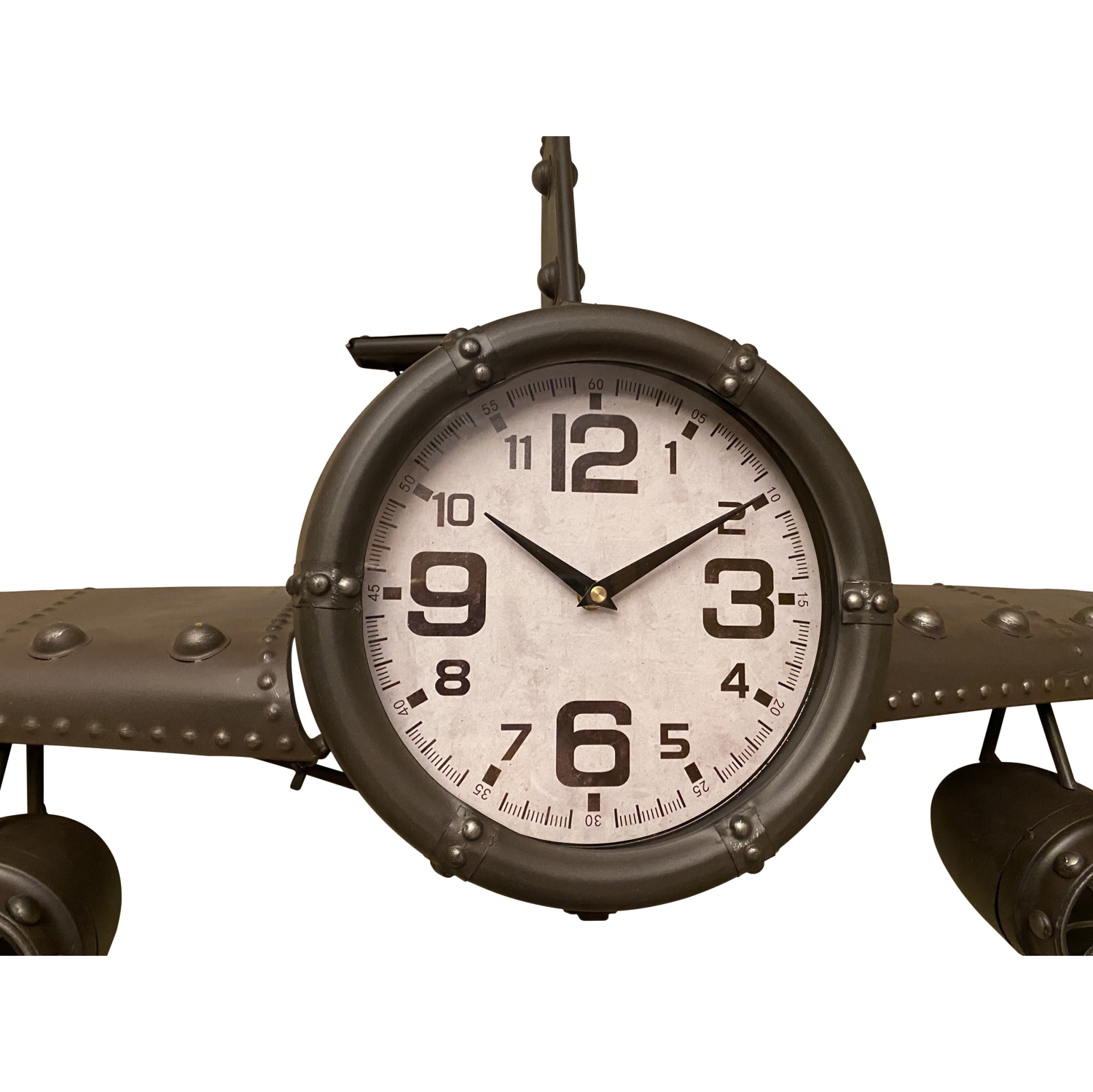 Horloge murale moyenne à motif d’avion de combat rétro rouillé en métal