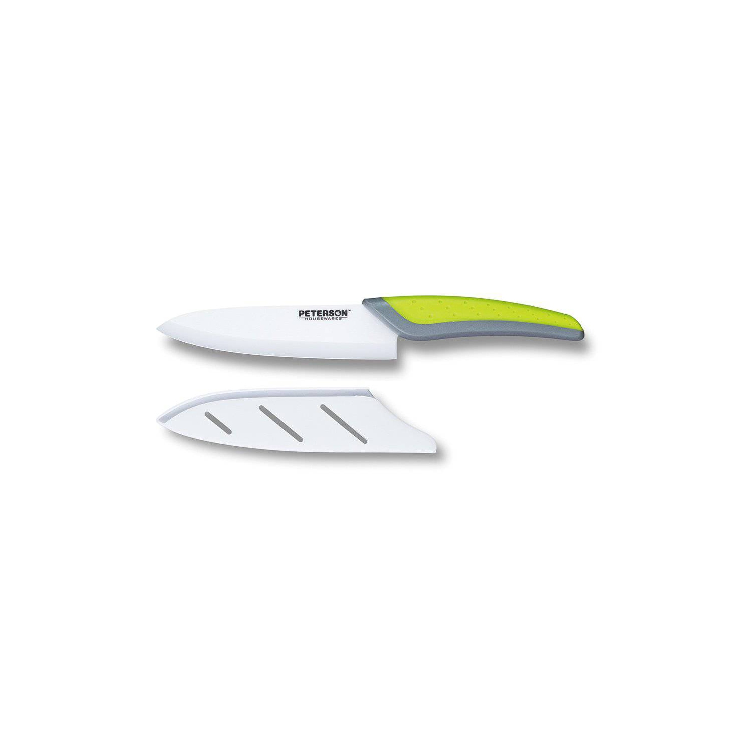 CERAMIC KNIFE: Green+Grey soft touch handle; White Ceramic Blade ... 6" Blade
