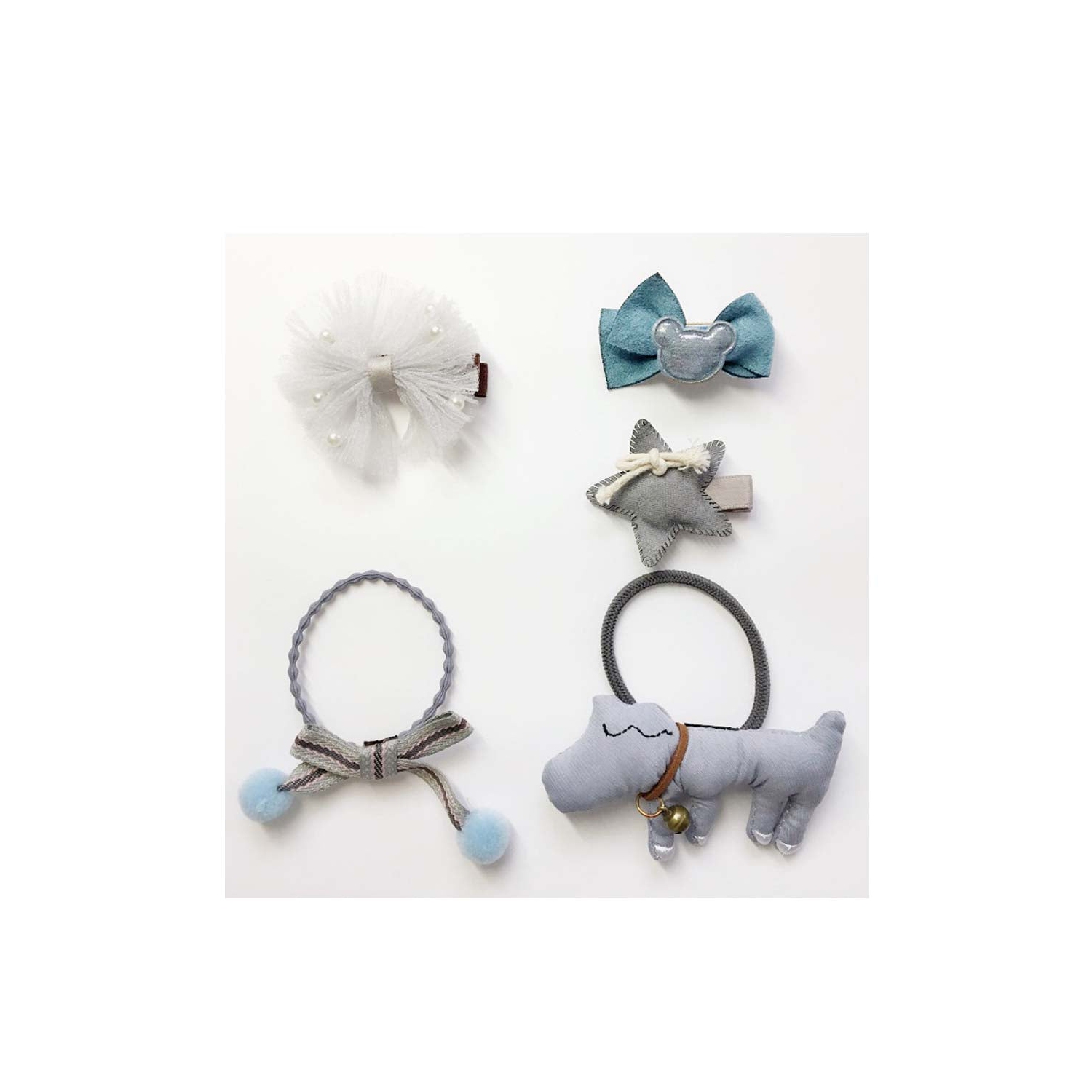Handmade 5 Pieces Hair Accessory Kids Gift Set, Blue Dog