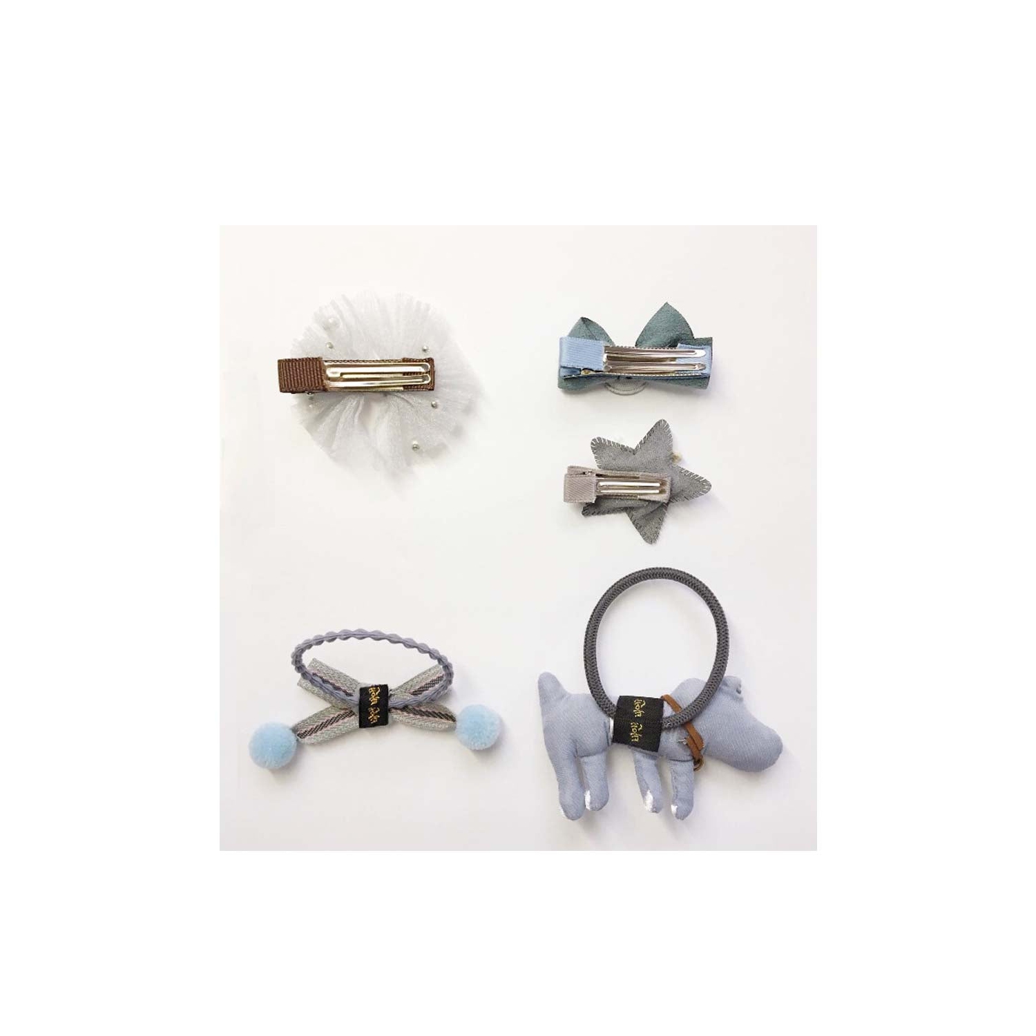 Handmade 5 Pieces Hair Accessory Kids Gift Set, Blue Dog
