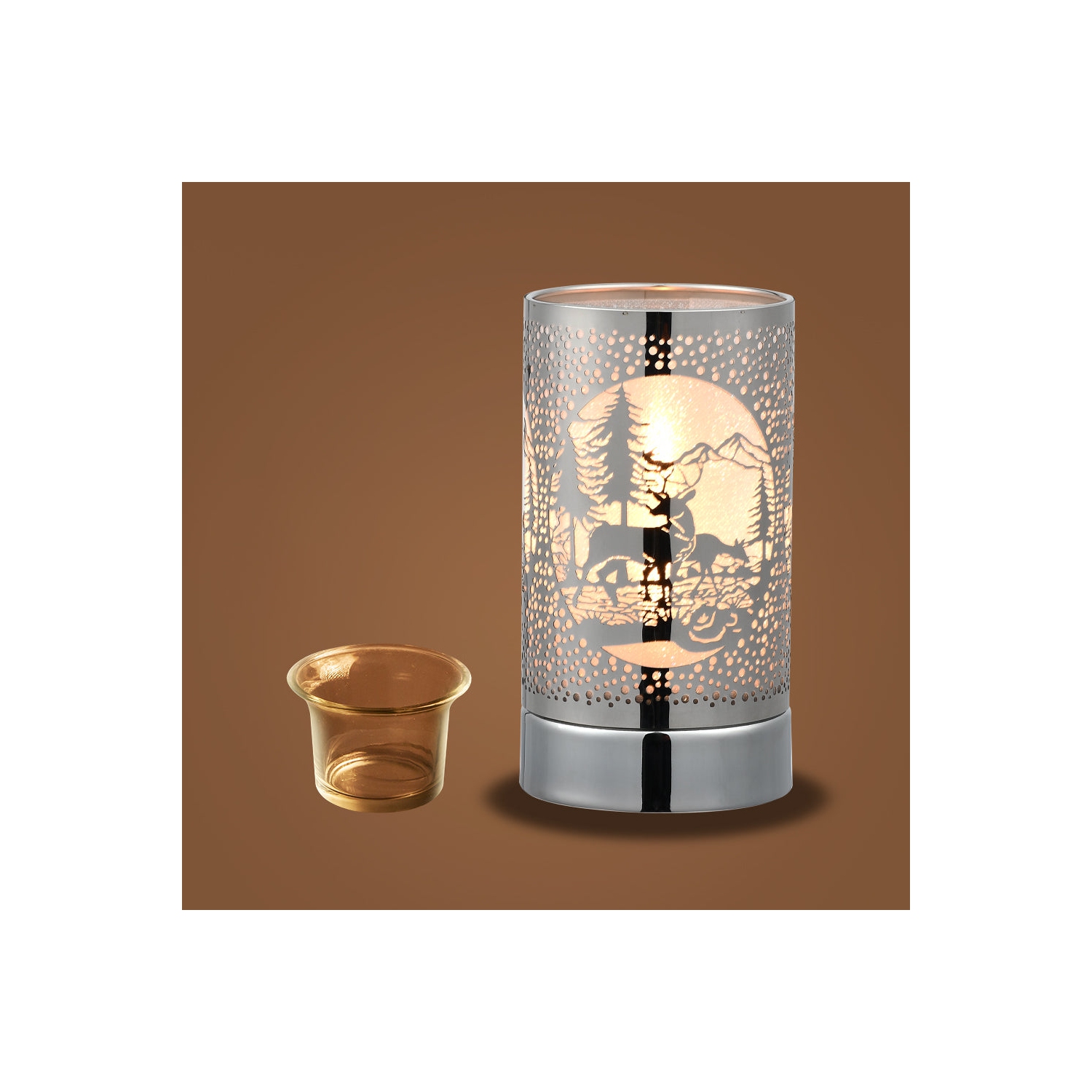 Lampe tactile de 7 po/brûleur à huile/cire chaude – couple de cerf argenté