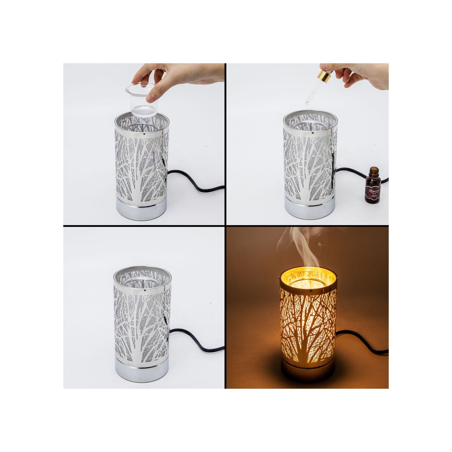 Lampe tactile de 7 po/brûleur à huile/cire chaude – couple de cerf argenté