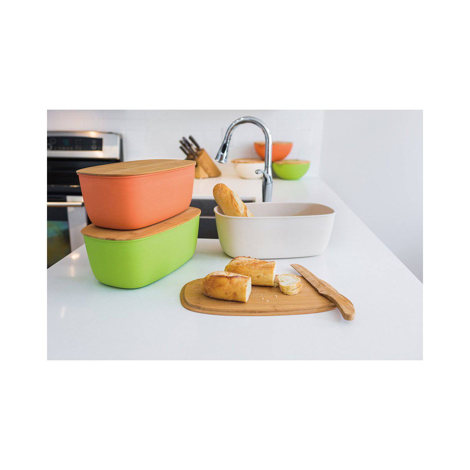 Bamboo fiber Large Bread Bin with Reversible lid -Green Bin