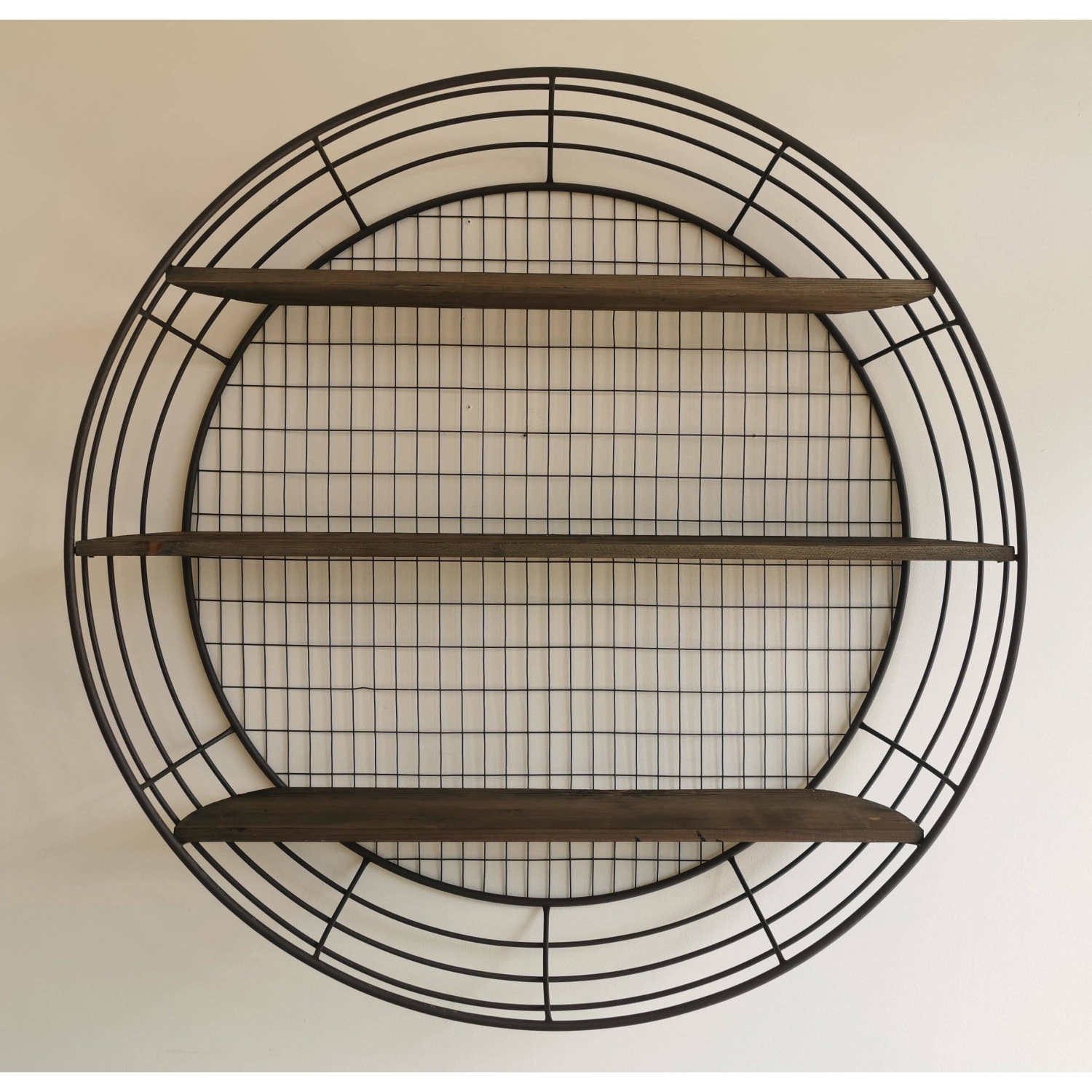 Wall Rack - 3-Tier Rustic Round Iron Wall Shelf