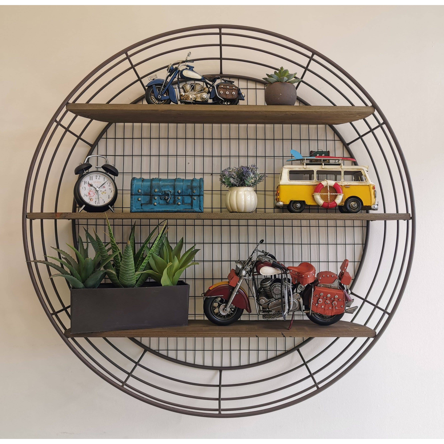 Wall Rack - 3-Tier Rustic Round Iron Wall Shelf