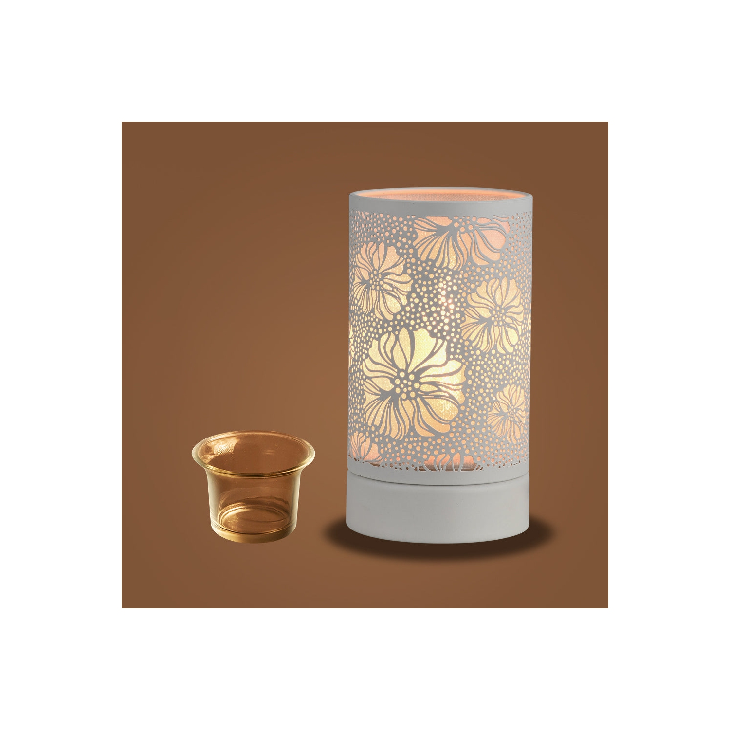 Lampe tactile de 7 po/brûleur à huile/cire chaude-fleur blanche