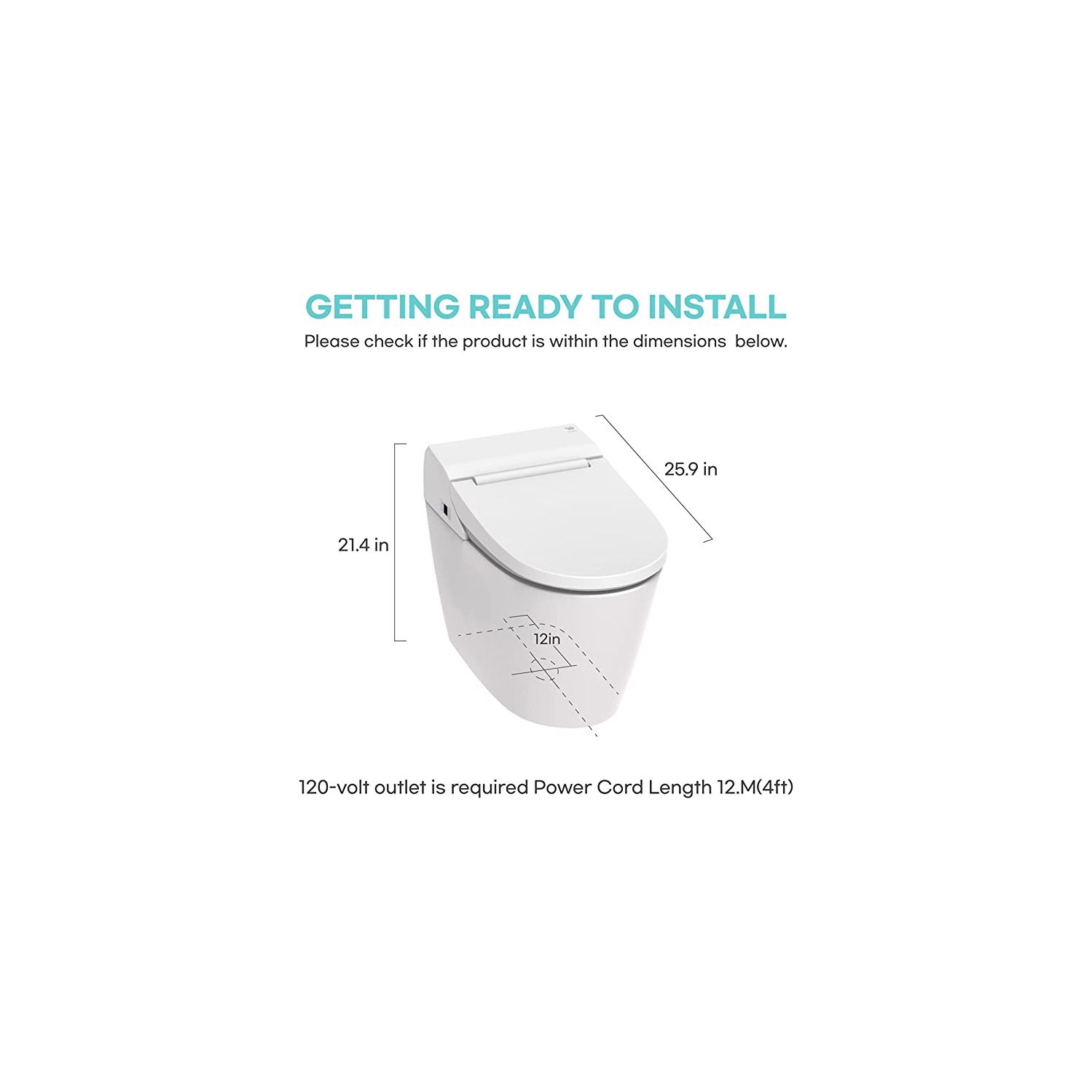 VOVO STYLEMENT TCB-8100W Smart Bidet Toilet, One Piece Toilet with Auto Dual Flush, UV-LED Sterilization, Heated Seat, Warm Water and Dry, Made in