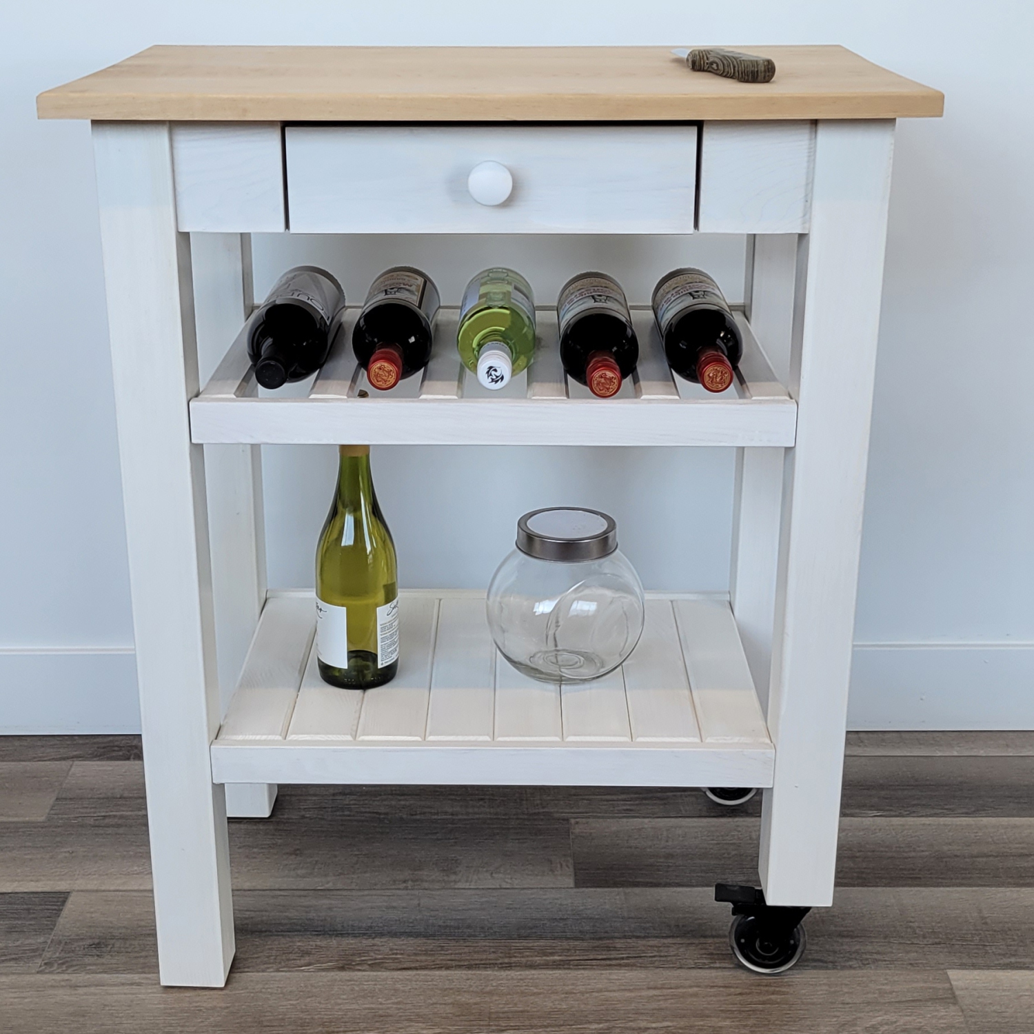 SB Mobile Kitchen Island on Wheels 28" x 18" x 34" with Drawer White - Made in Canada