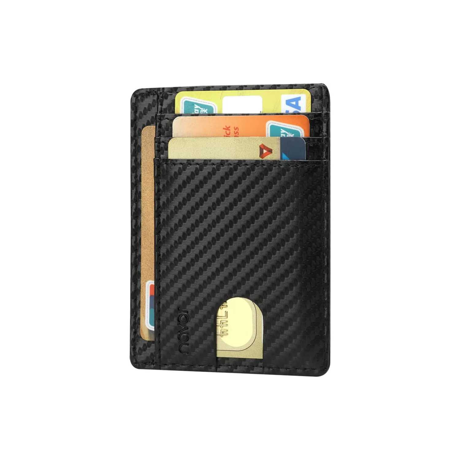 Portefeuille porte-cartes de crédit portefeuille mince pochette avant anti-RFID pour homme et femme - fibre de carbone noire