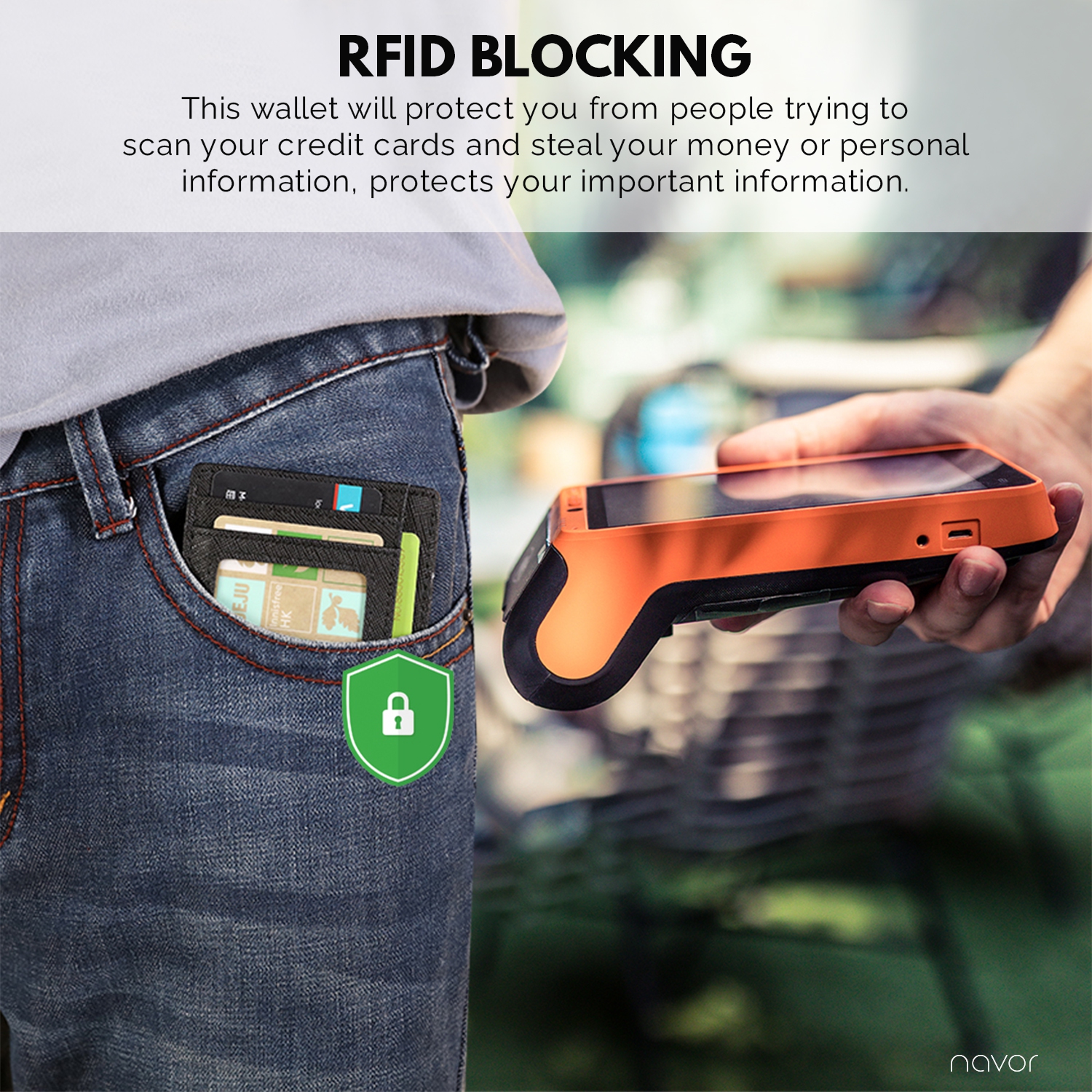 Portefeuille porte-cartes de crédit portefeuille mince pochette avant anti-RFID pour homme et femme - fibre de carbone noire