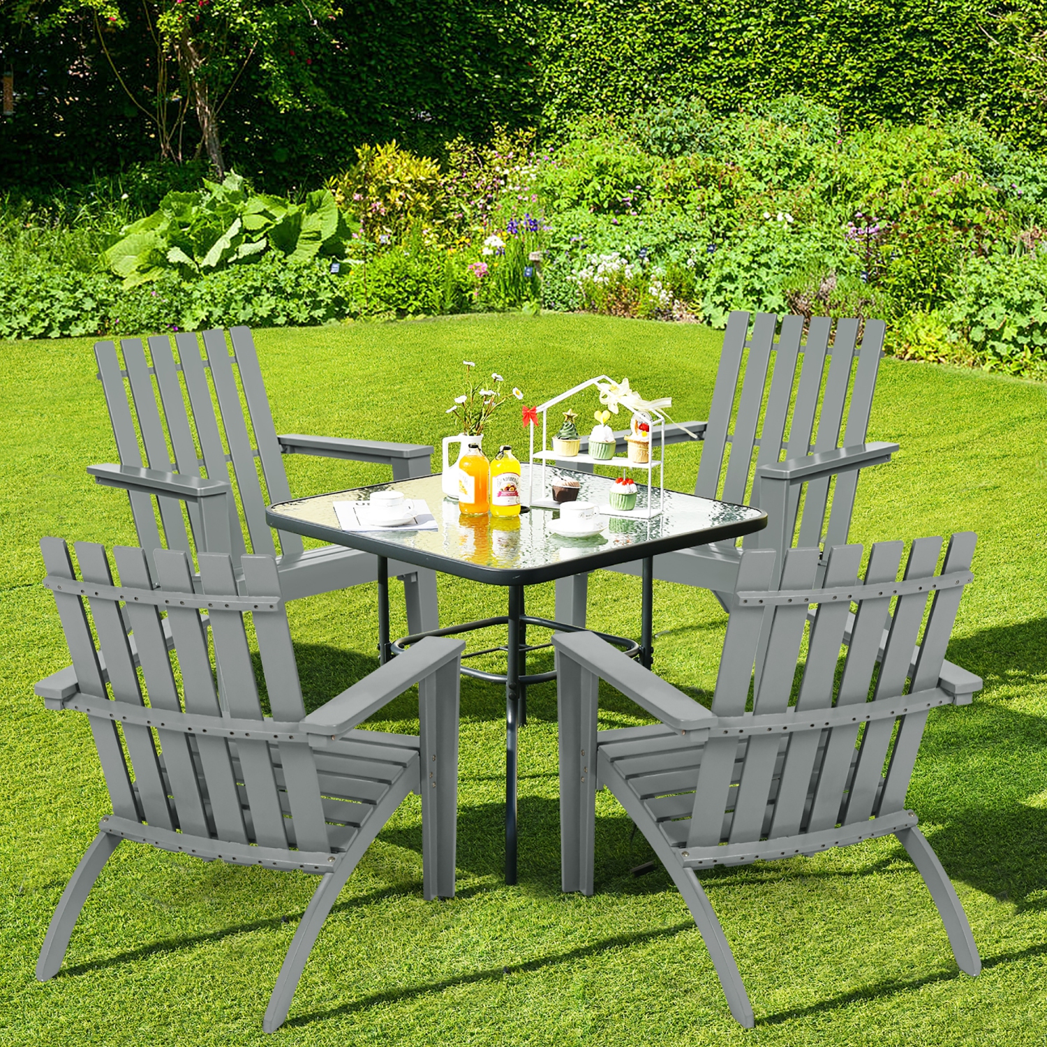 Costway Patio Adirondack Chair Acacia Wood Lounge Armrest Garden Deck