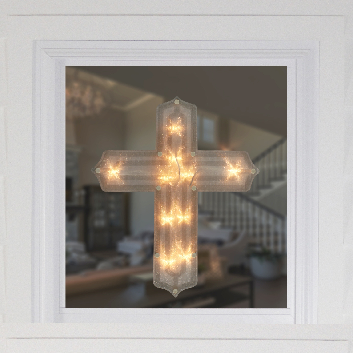 14" Lighted Religious Cross Easter Window Silhouette Decoration