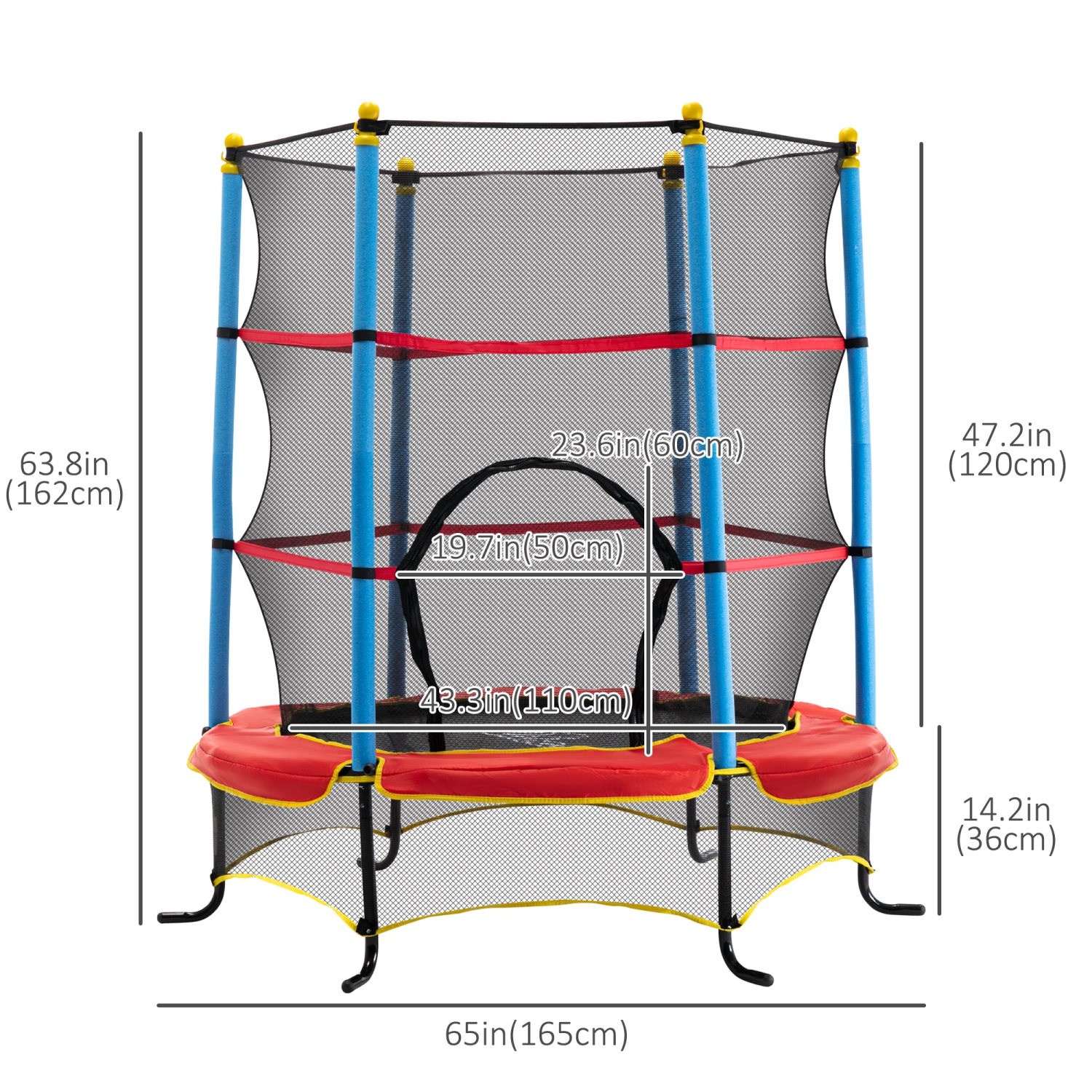 Qaba Kids Trampoline with Safety Enclosure Net and Built-in Zipper Safety Pad, Indoor Outdoor Exercise Fitness Equipment for Children Toddler Age