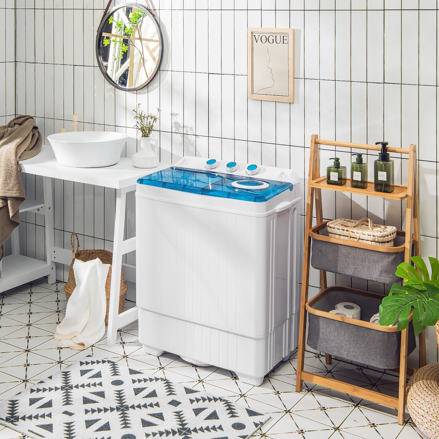 Costway 26lbs Portable Semi-automatic Twin Tub Washing Machine W/ Drain Pump