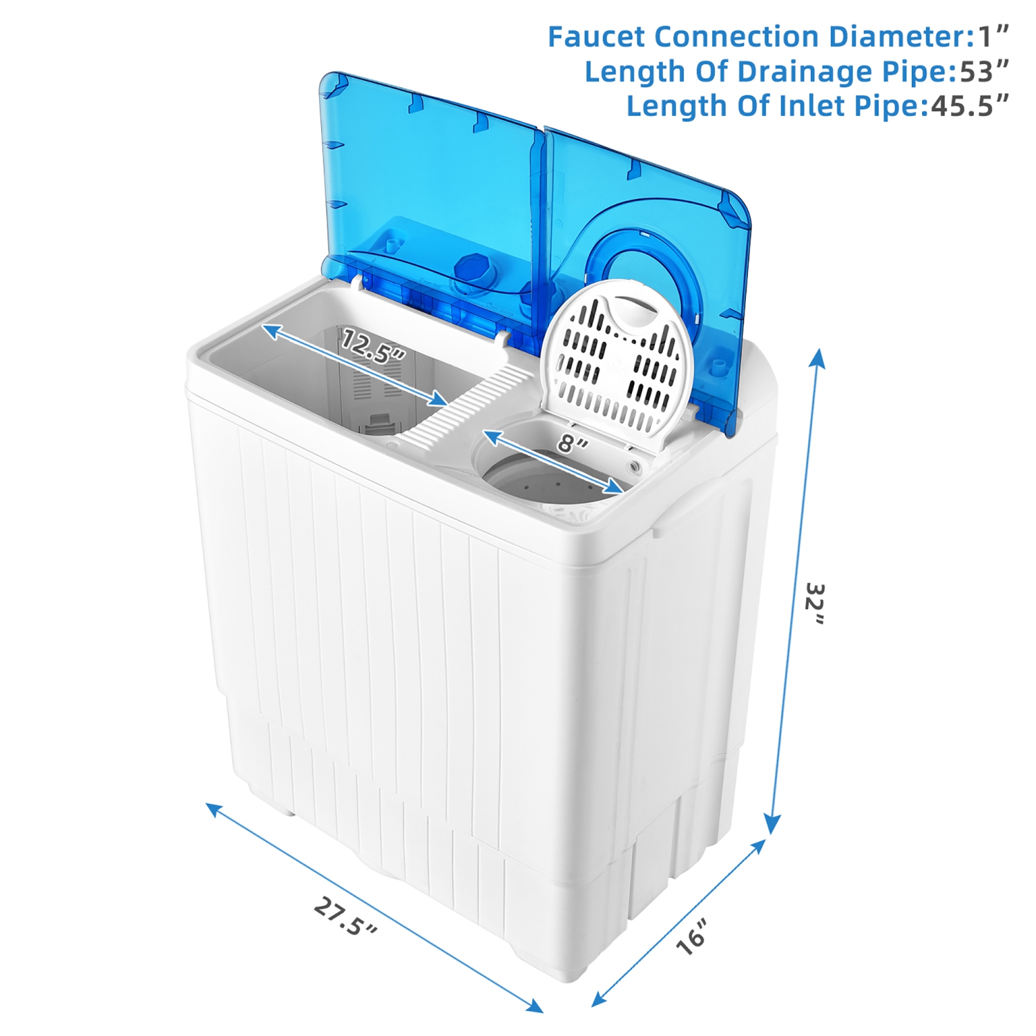 Costway 26lbs Portable Semi-automatic Twin Tub Washing Machine W/ Drain Pump