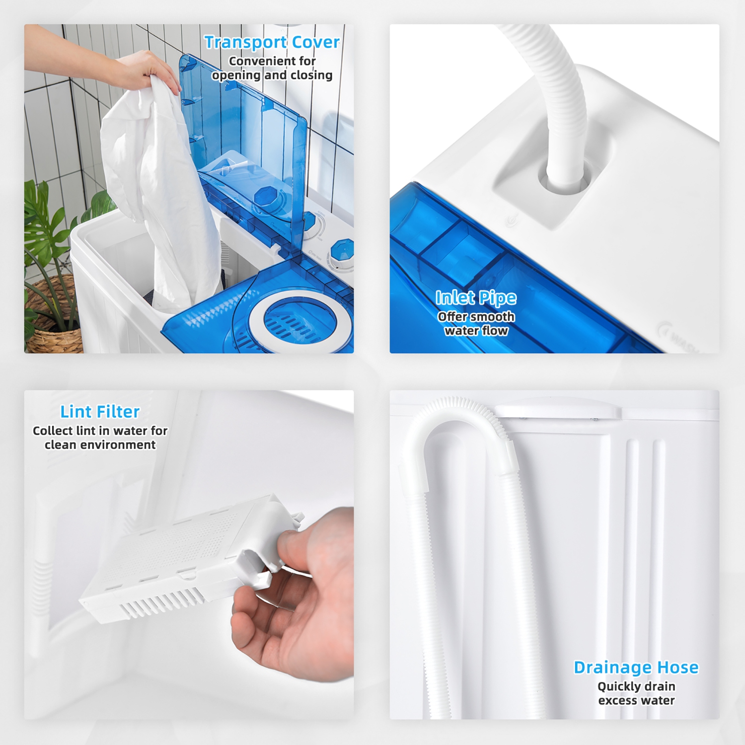 Costway 26lbs Portable Semi-automatic Twin Tub Washing Machine W/ Drain Pump