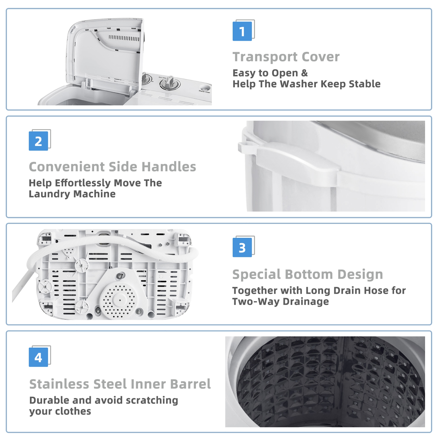 Machine à laver avec capacité de 5,89 kg de Marque Costway portable semi-automatique à double cuve avec pompe de vidange intégrée Noir