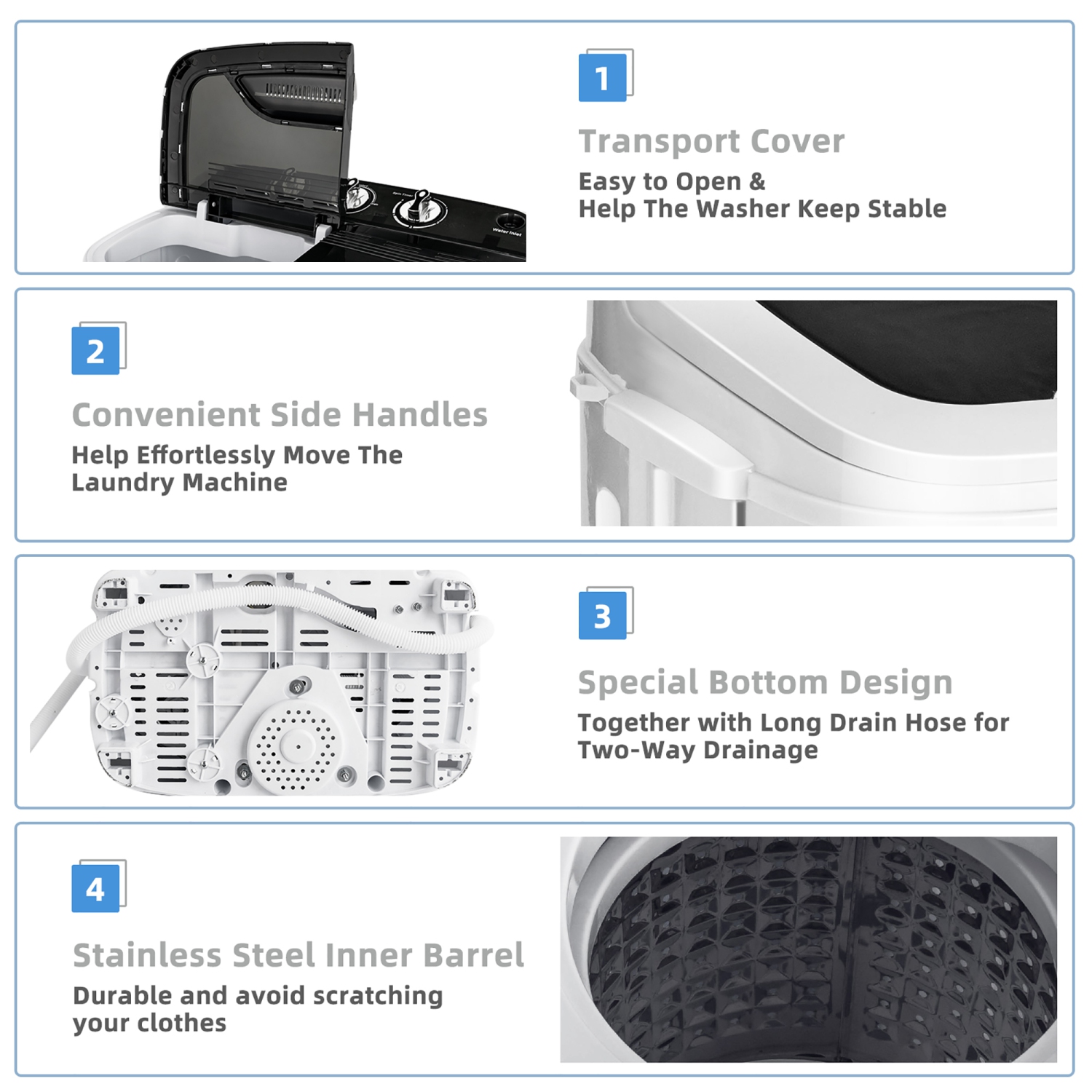 Machine à laver avec capacité de 5,89 kg de Marque Costway portable semi-automatique à double cuve avec pompe de vidange intégrée Noir