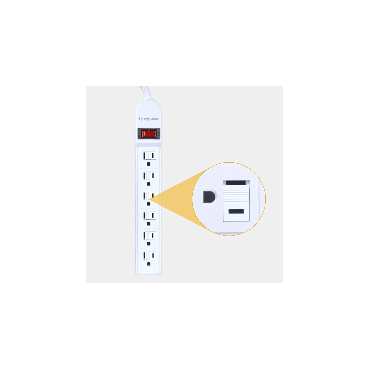 6-Outlet Power Strip with Safe Lock, 3Ft 14AWG Cord, ETL Certificated 125V 1875W 14AWG Cord- PrimeCables®