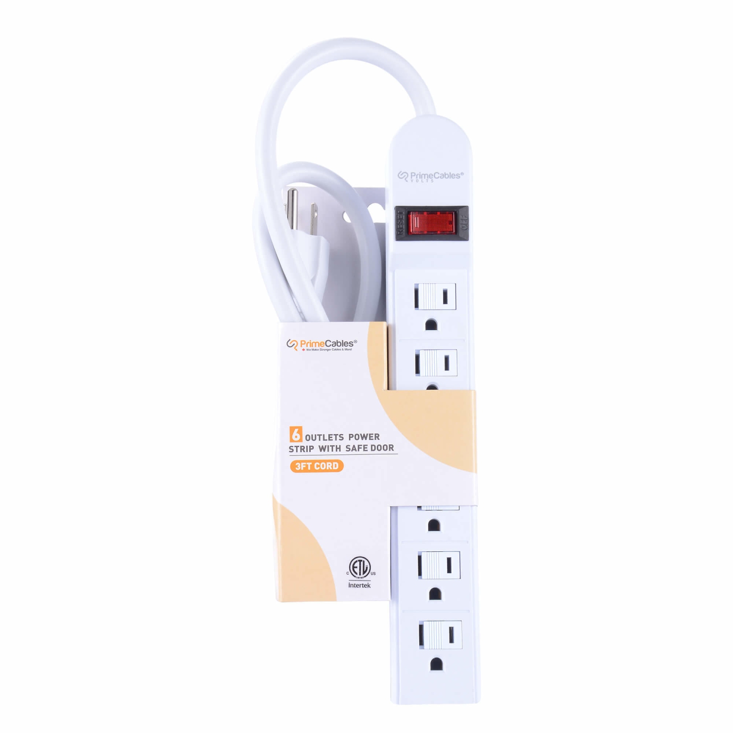 6-Outlet Power Strip with Safe Lock, 3Ft 14AWG Cord, ETL Certificated 125V 1875W 14AWG Cord- PrimeCables®