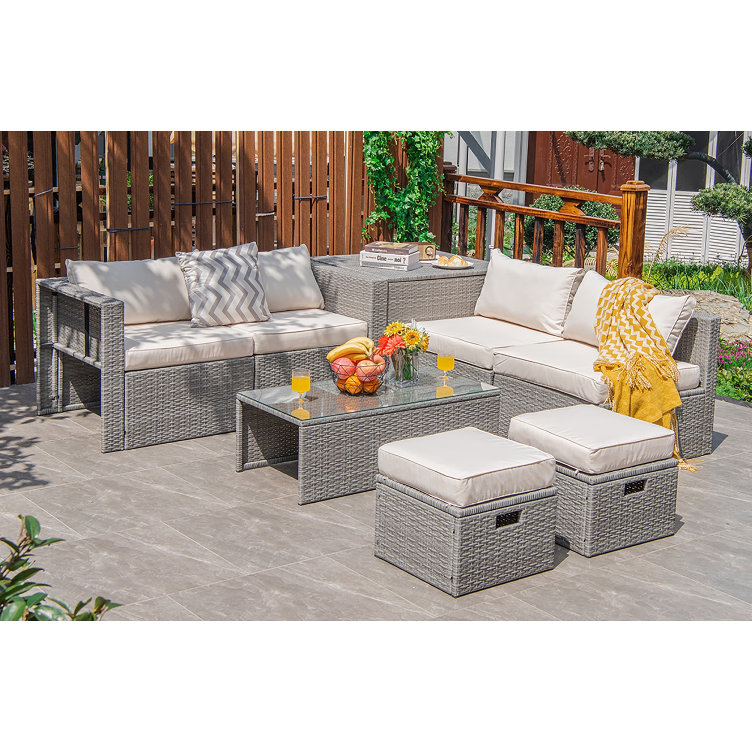 Costway 8PCS Patio Rattan Furniture Set Storage Waterproof Cover Cushion