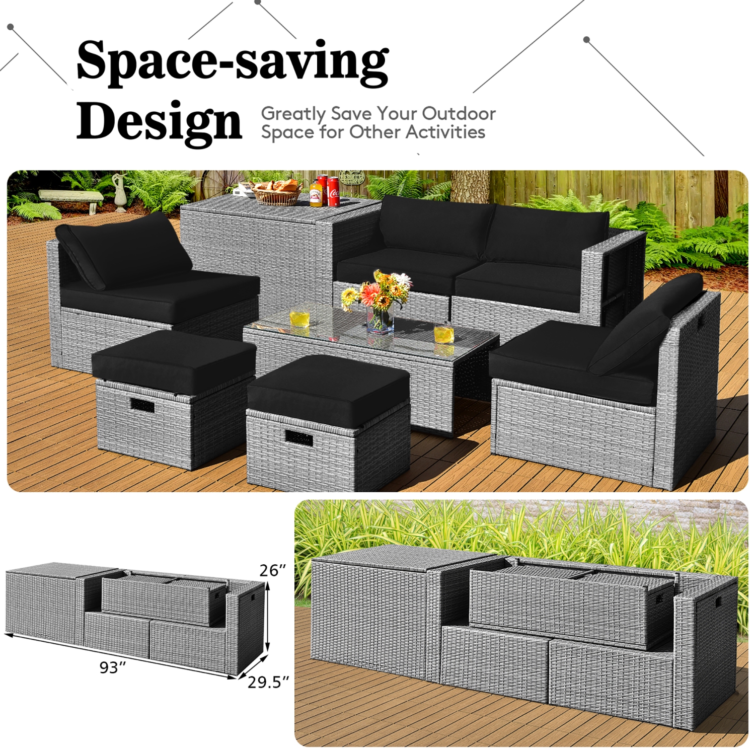 Costway 8PCS Patio Rattan Furniture Set Storage Waterproof Cover Cushion