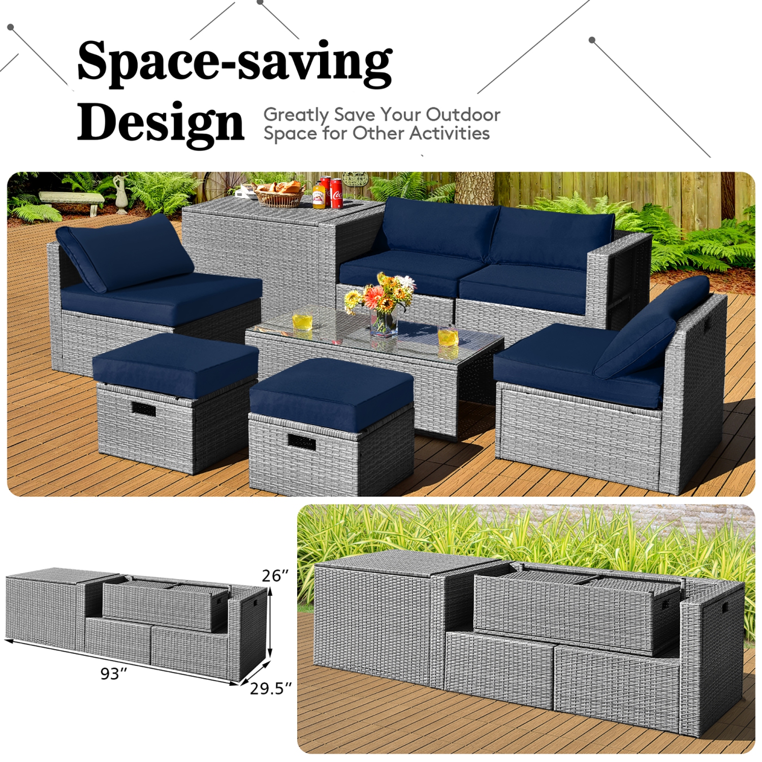 Costway 8PCS Patio Rattan Furniture Set Storage Waterproof Cover Cushion