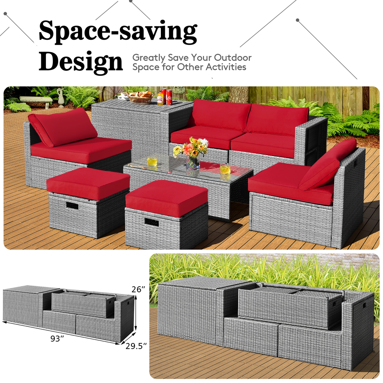Costway 8PCS Patio Rattan Furniture Set Storage Waterproof Cover Cushion