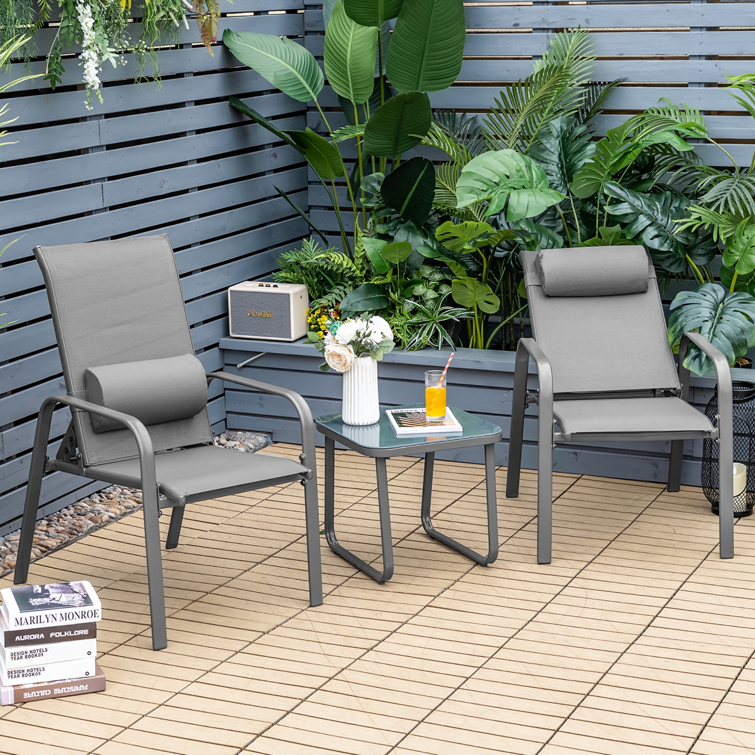 Costway 3PCS Patio Bistro Furniture Set Adjustable Back Stackable Chairs
