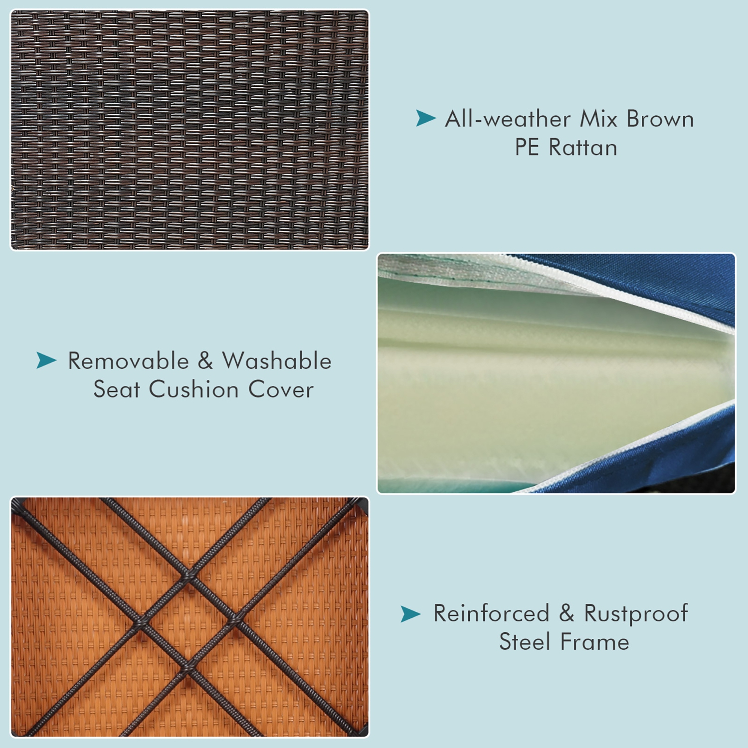 Ensemble de meubles de patio en rotin avec causeuse coussinée et table d'appoint en bois 4 pièces de Costway