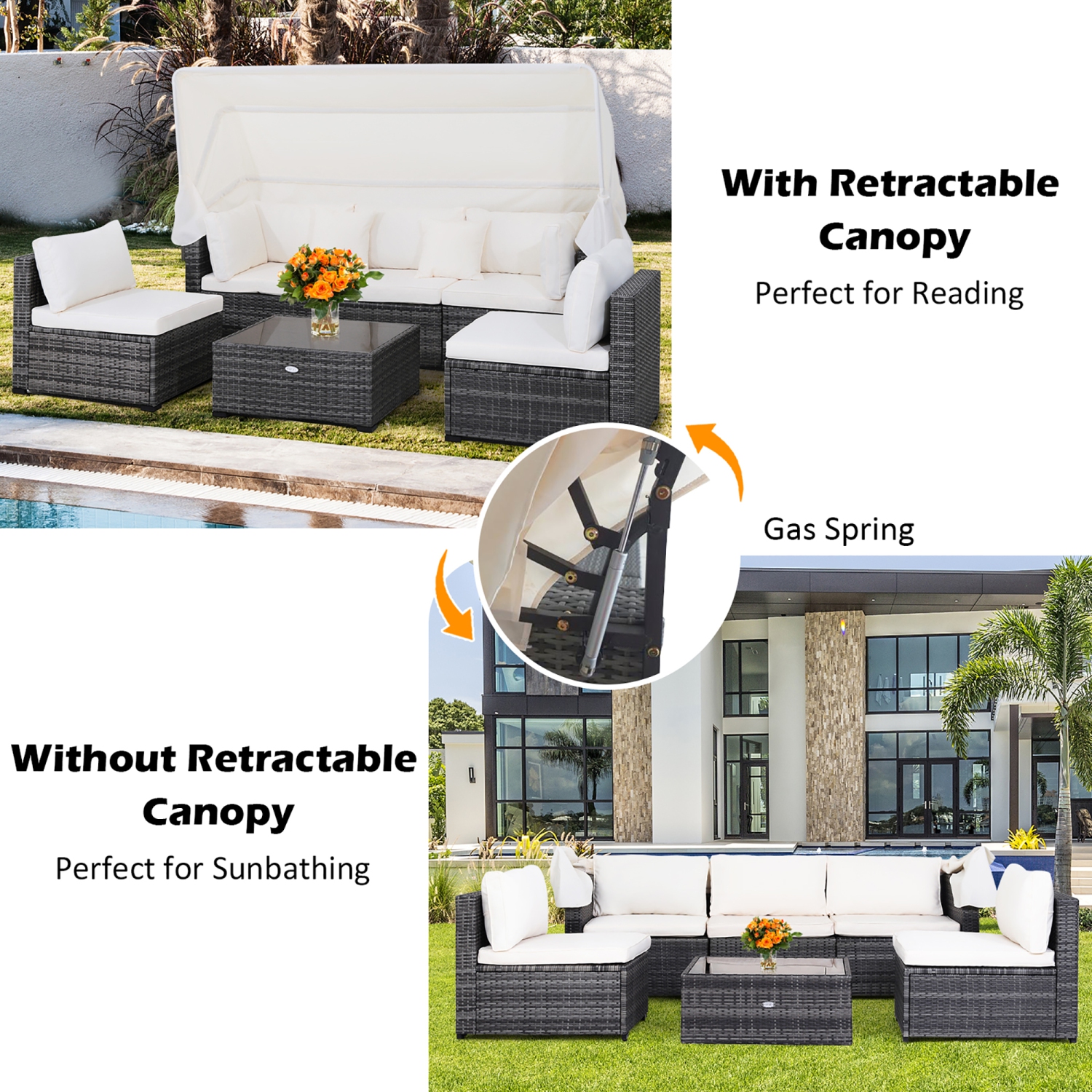 Costway 6-Piece Outdoor Patio Furniture Set Retractable Canopy Conversation Set
