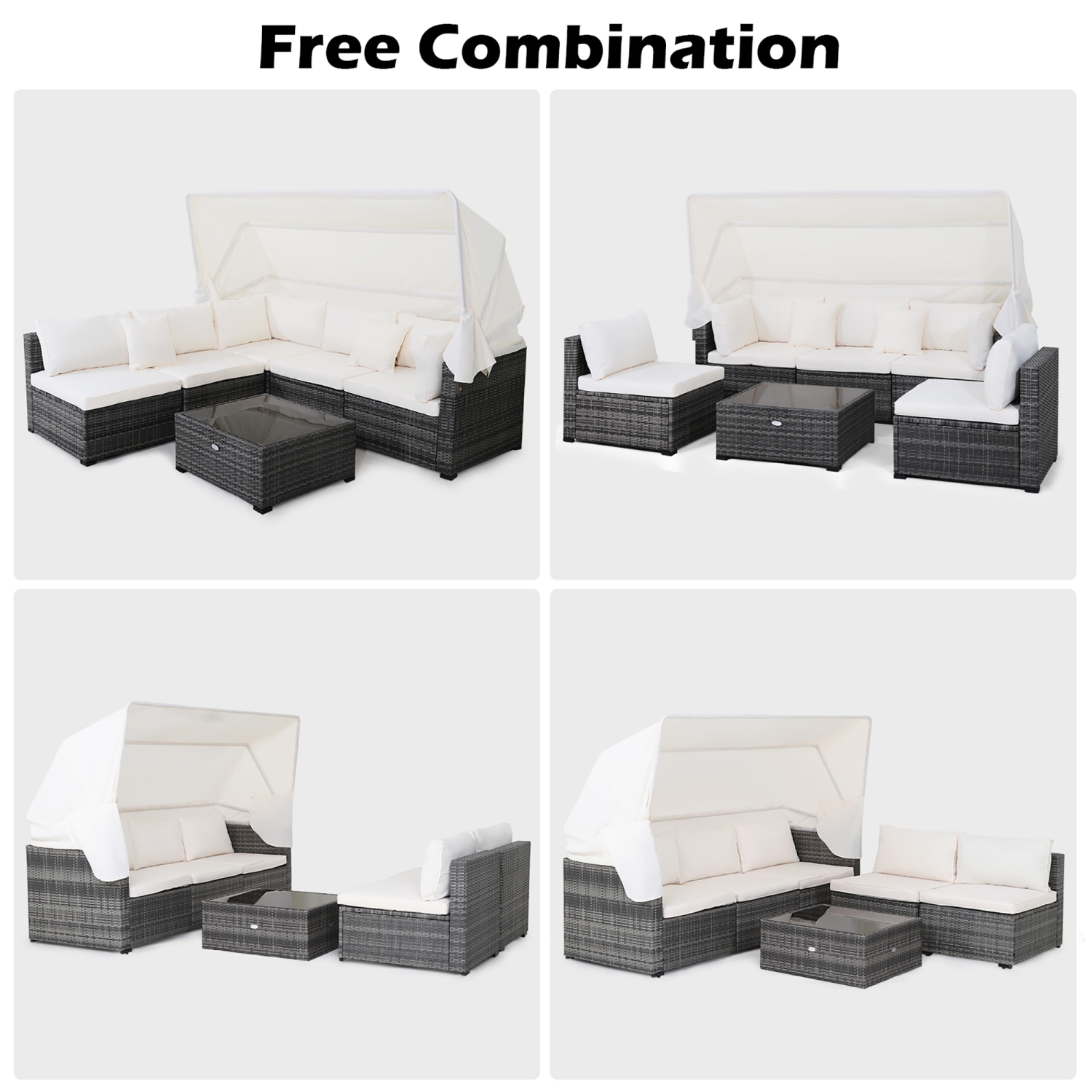 Costway 6-Piece Outdoor Patio Furniture Set Retractable Canopy Conversation Set