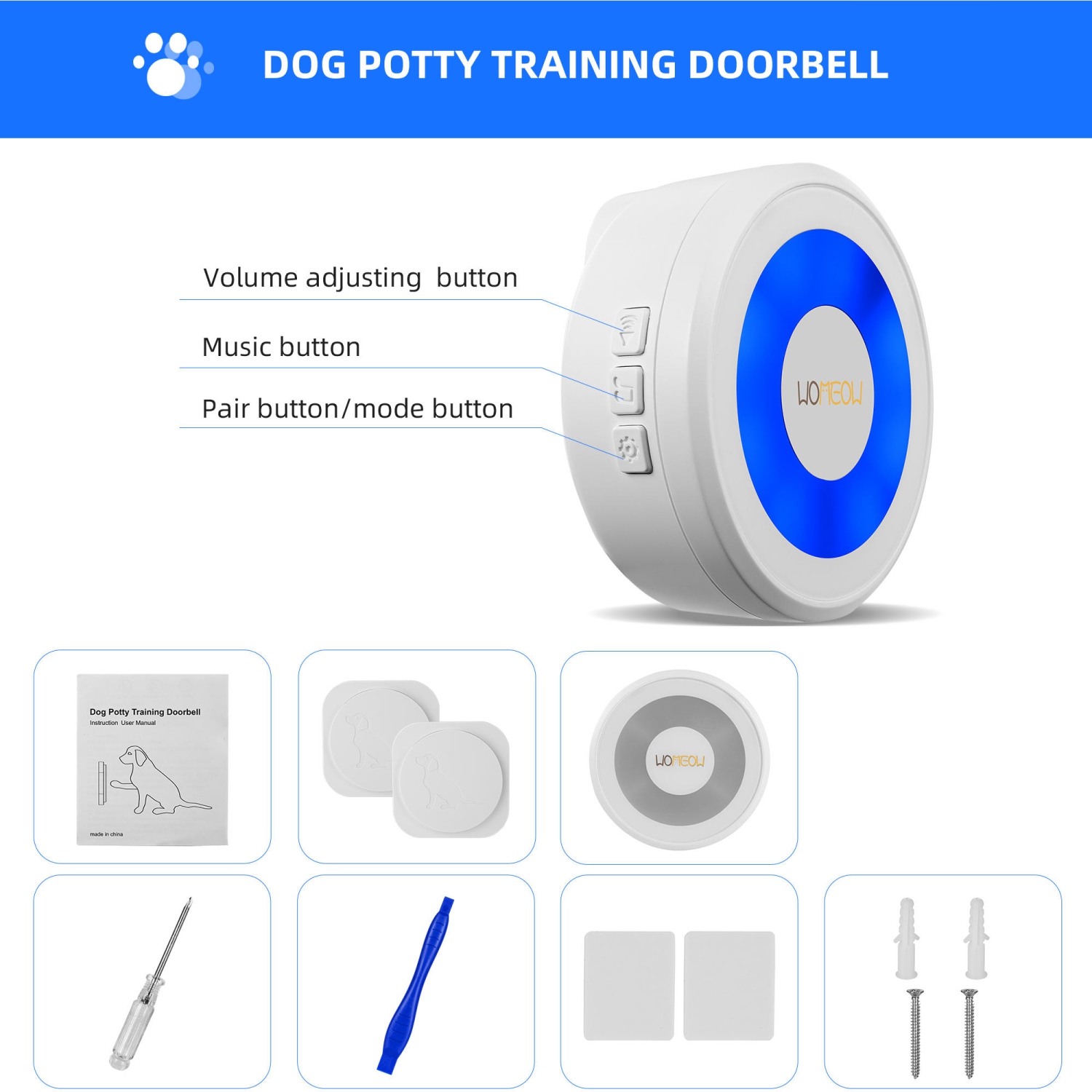Dog Doorbells for Potty Training with Waterproof Touch Button Including 1 receiver and 2 buttons - LIVINGbasics®