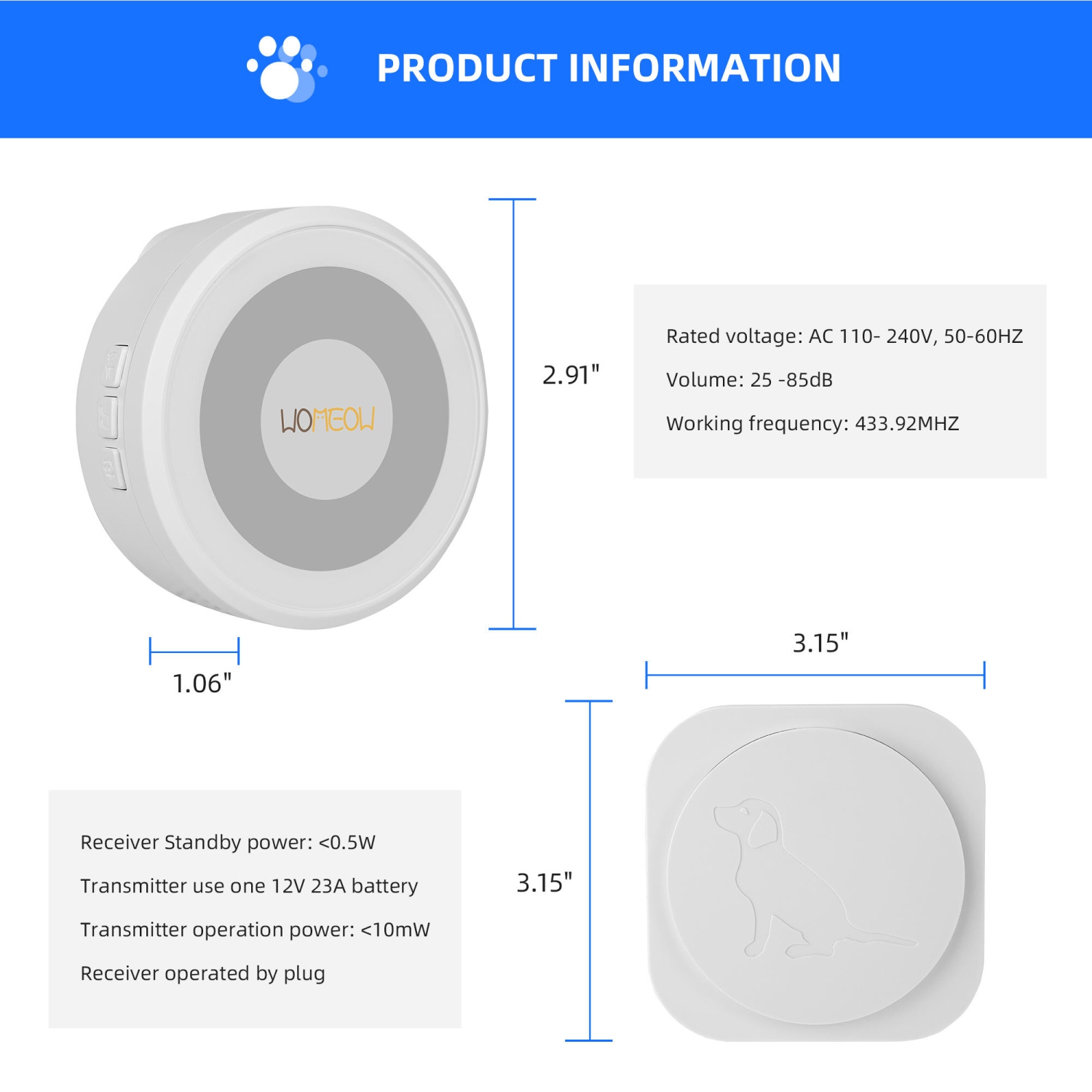 Dog Doorbells for Potty Training with Waterproof Touch Button Including 1 receiver and 2 buttons - LIVINGbasics®