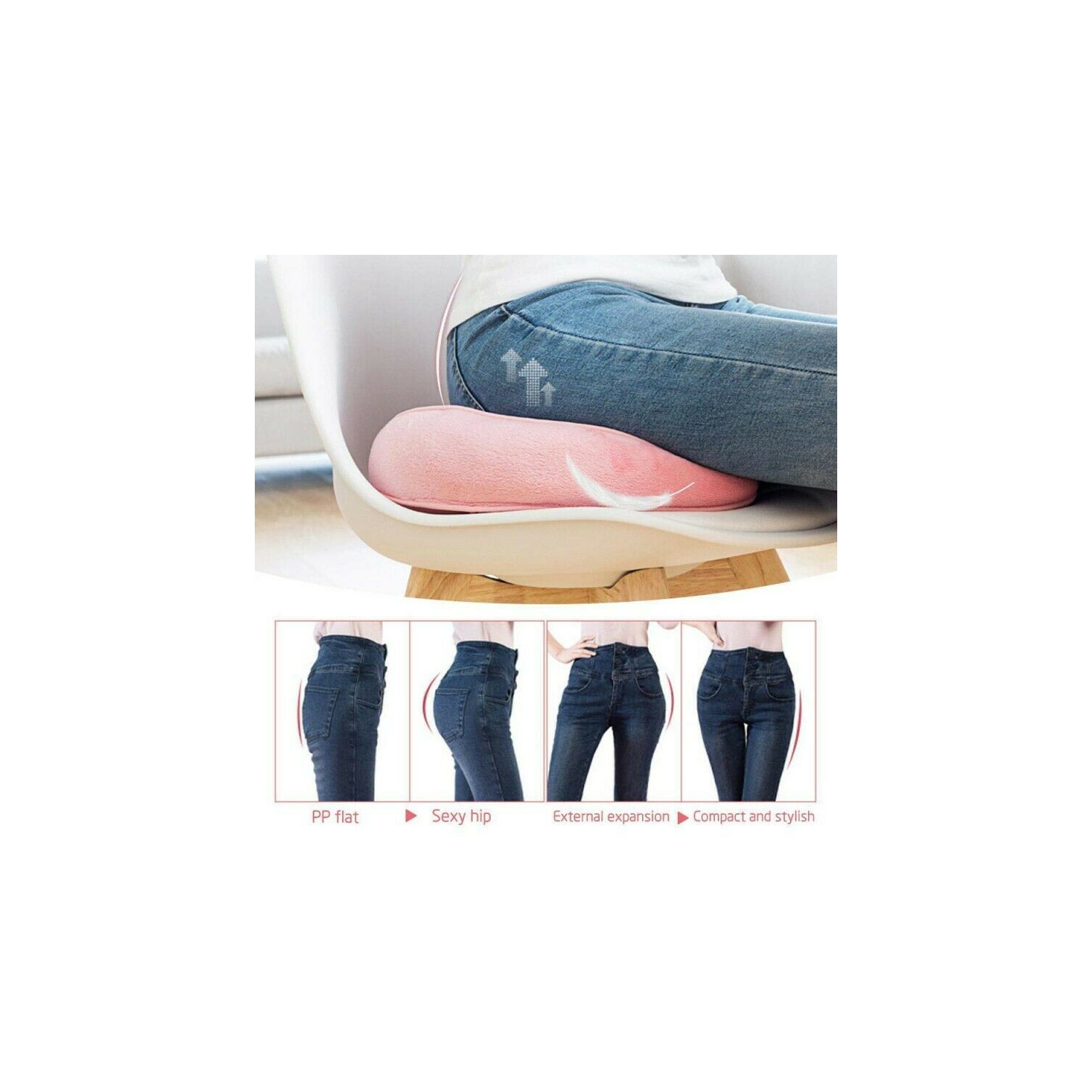 Dual Comfort Cushion Lift Hips Up Seat Pad Cushion, Lift Hips Up Seat Cushion, Folding Orthopedic Memory Foam Support Cushion for Sciatica