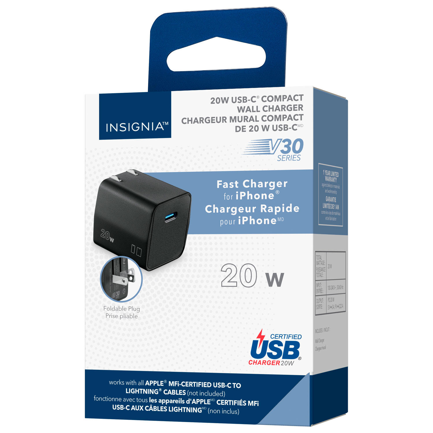 Chargeur mural USB-C de 20 W d'Insignia - Noir - Exclusivité Best Buy