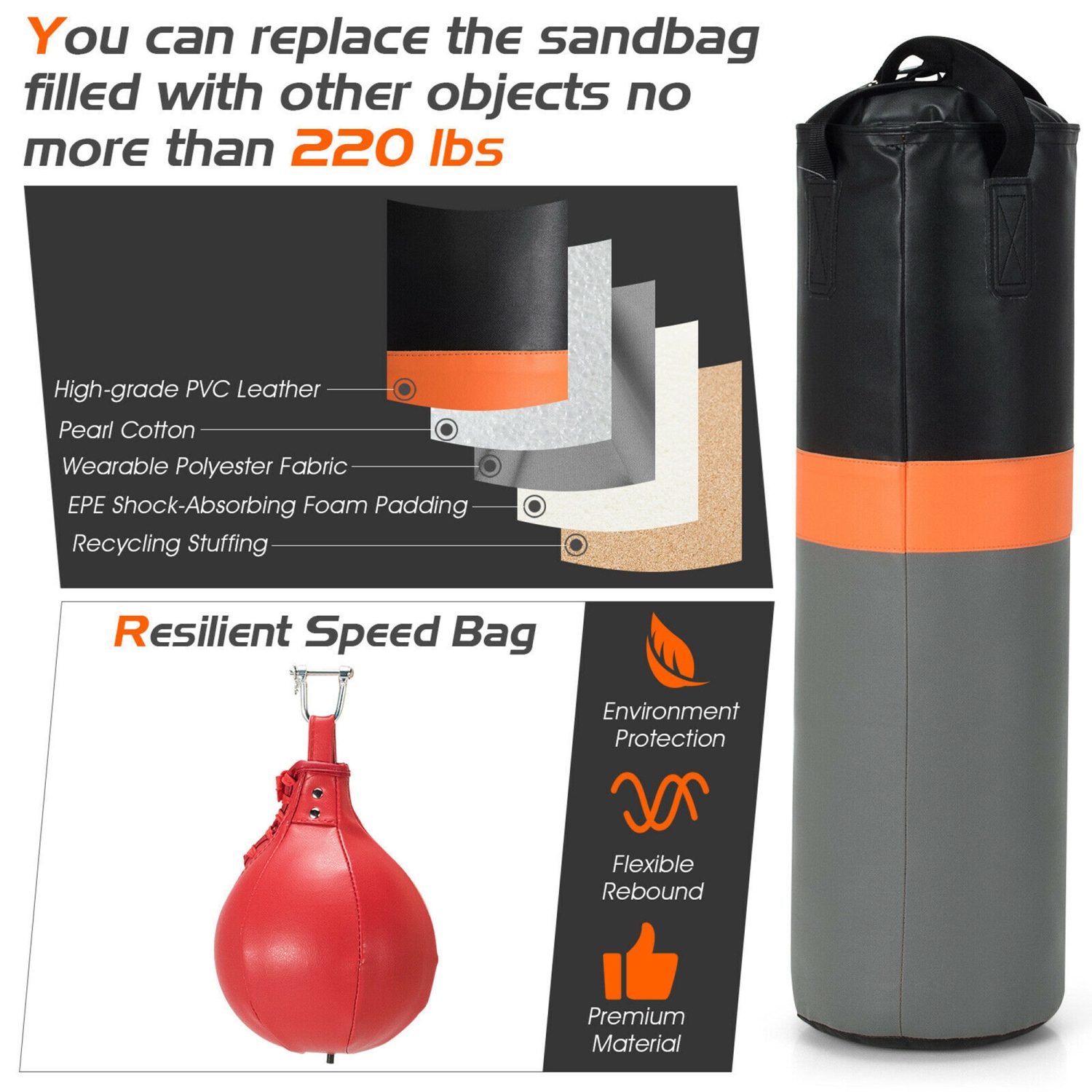 Stand de boxe de marque Gymax avec sac lourd et sac de vitesse, rack à sacs de sable pour gymnase à domicile.