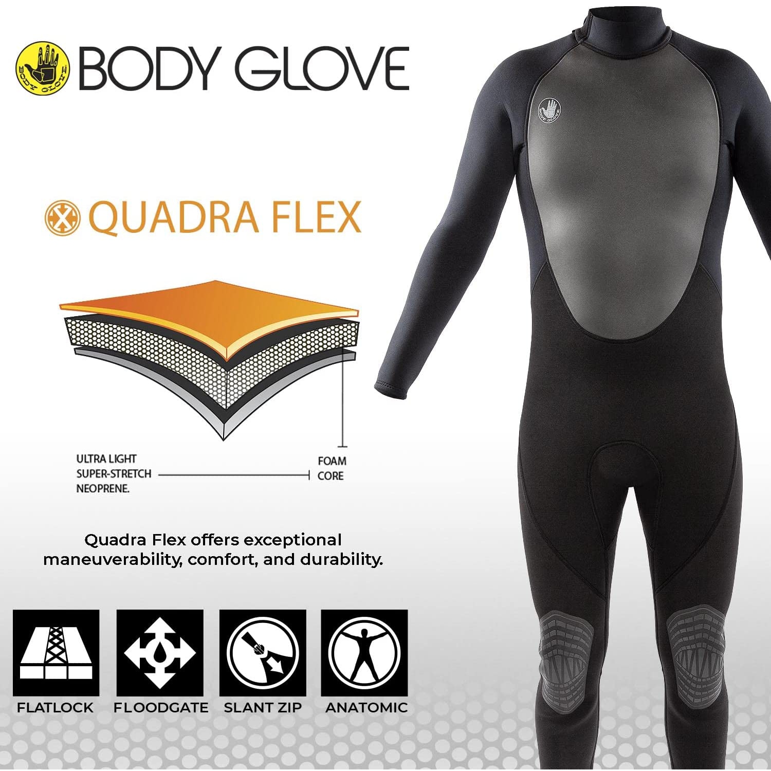 Body Glove Pro3 Men Full Spring Wetsuit 2.2mm Black Back Zip Quadra Flex 4 Way Stretch Thermal Lightweight Performance for surfing-2XL