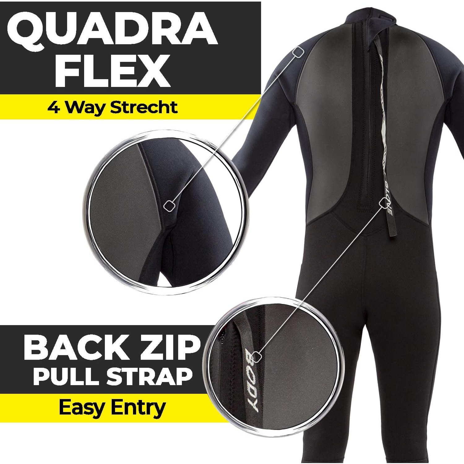 Body Glove Pro3 Men Full Spring Wetsuit 2.2mm Black Back Zip Quadra Flex 4 Way Stretch Thermal Lightweight Performance for surfing- M