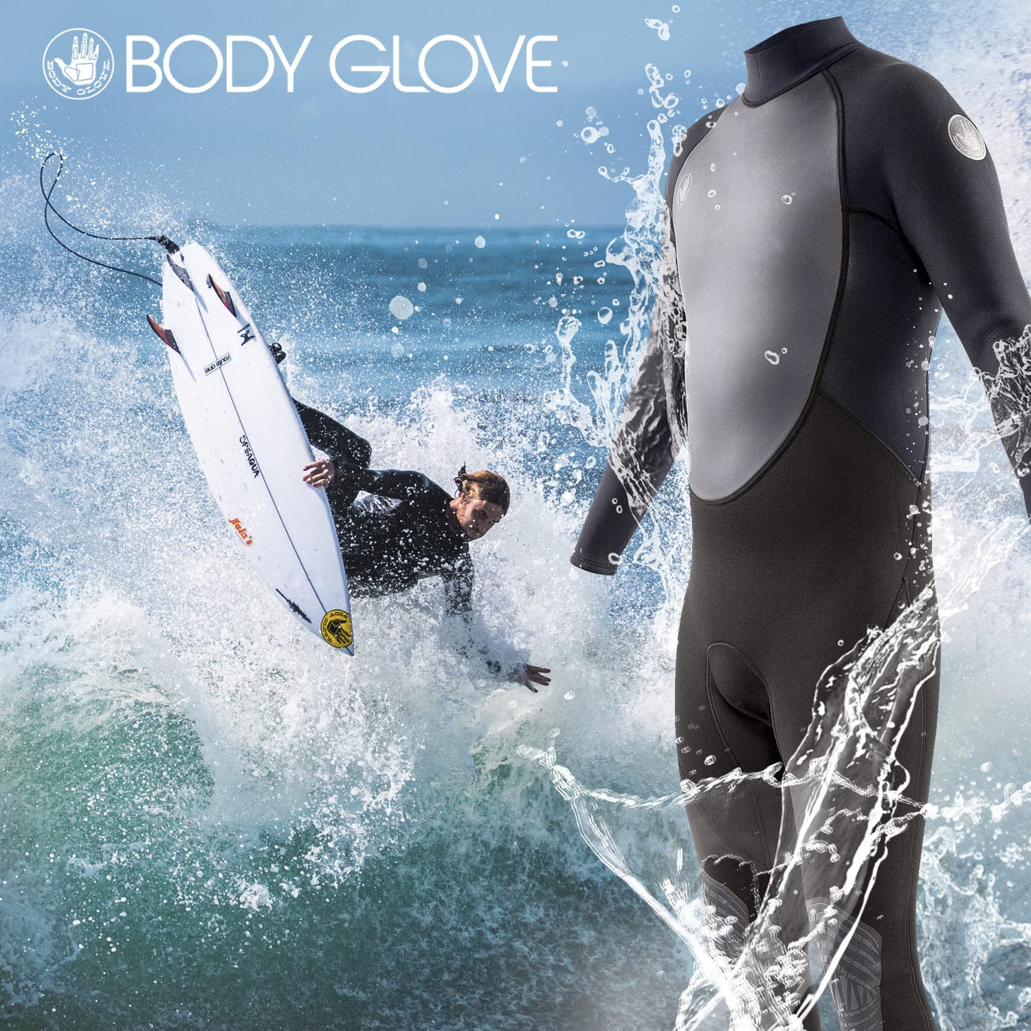 Body Glove Pro3 Men Full Spring Wetsuit 2.2mm Black Back Zip Quadra Flex 4 Way Stretch Thermal Lightweight Performance for surfing - L