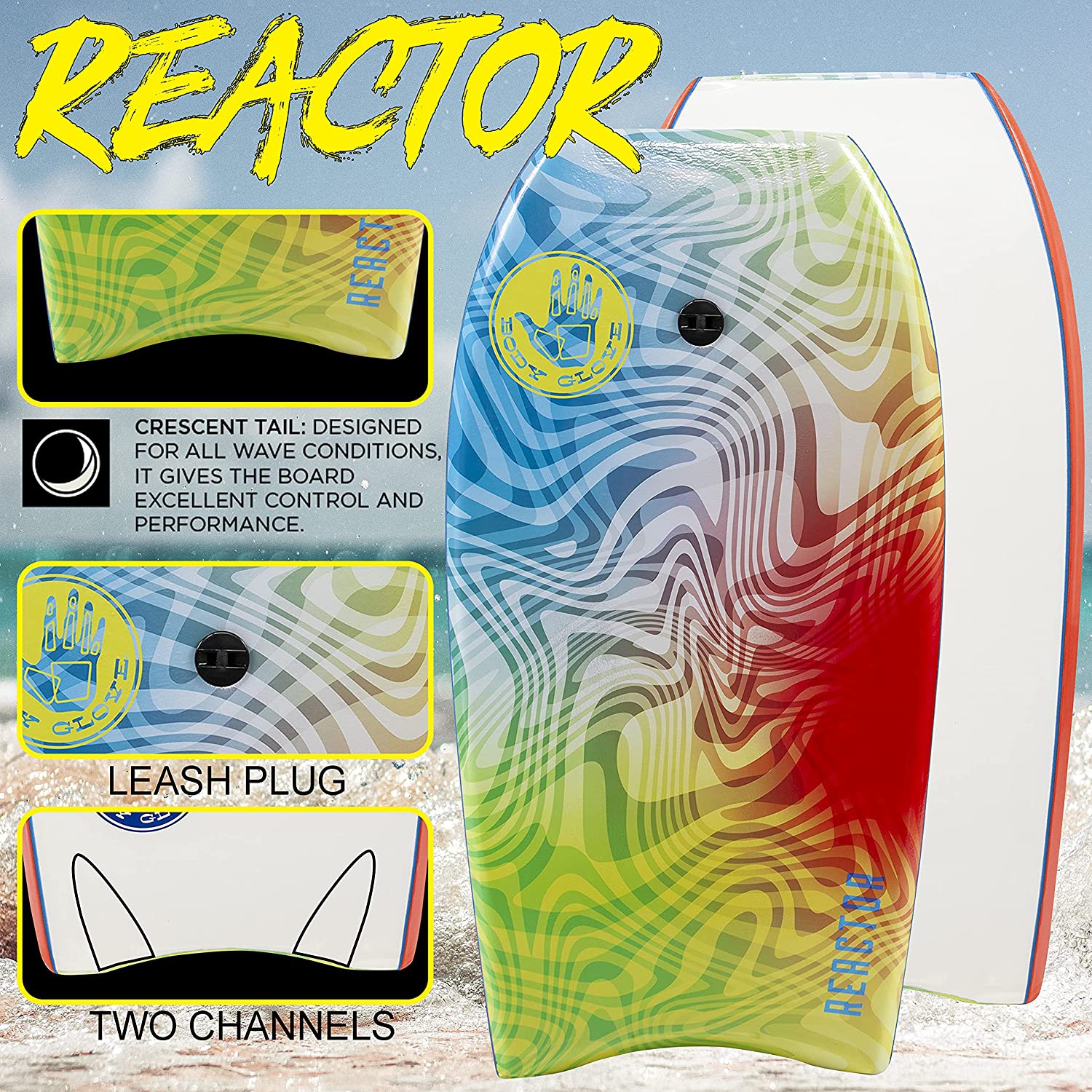 Planche de surf horizontal de 37 po Reactor - EPS Core, Leash droit inclus pour hommes, femmes, enfants - durable, Surfing Waves Summer Fun Beach