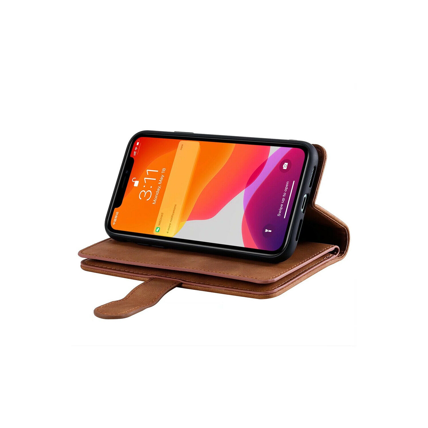 WillCase Étui portefeuille en cuir Fermeture magnétique Étui à rabat en TPU résistant aux chocs Fermeture Éclair avec emplacements pour cartes pour