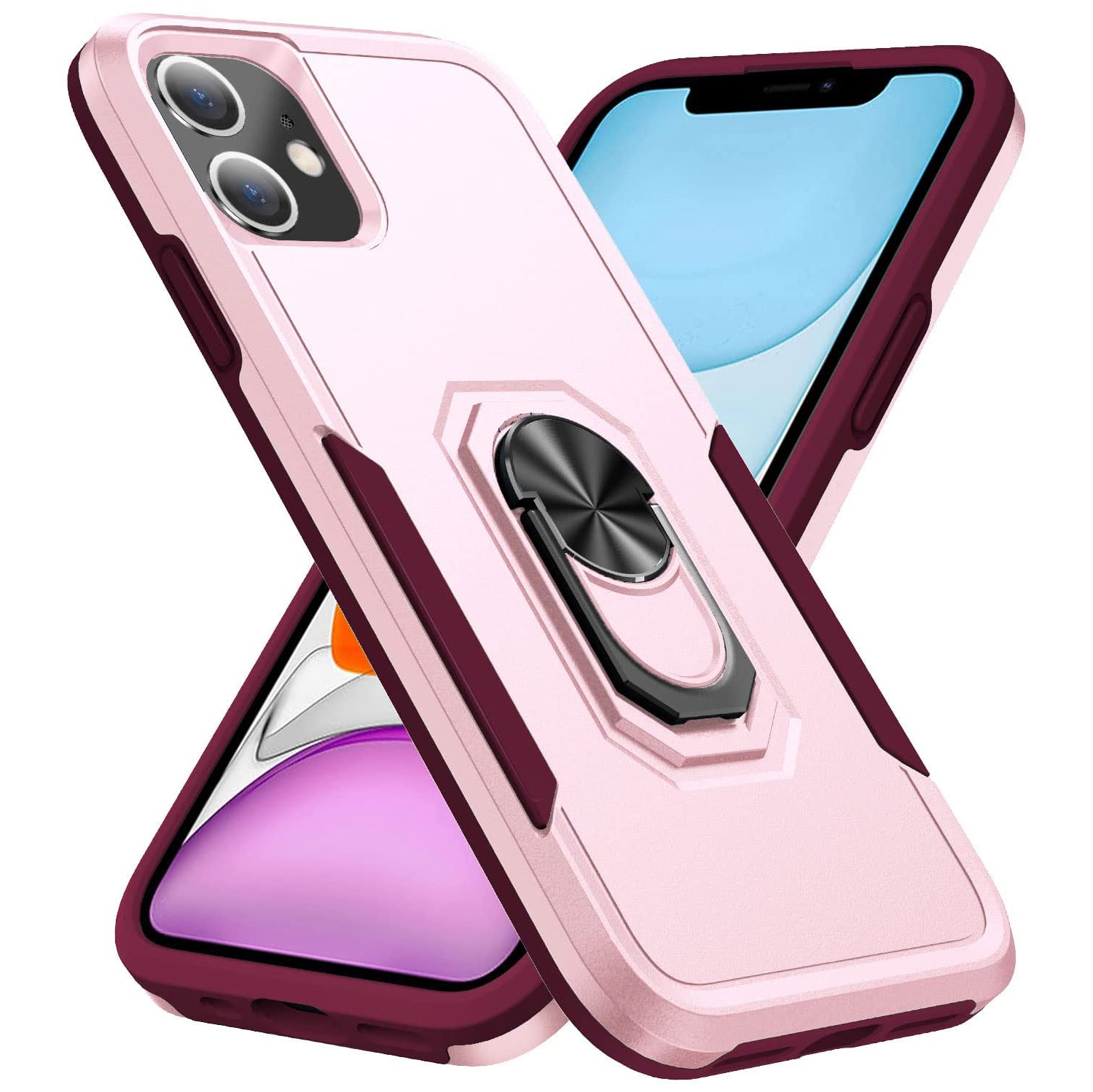 【CSmart】 Shockproof Heavy Duty Magnetic Hard Armor Kickstand Case with Ring Holder for iPhone 11, Pink