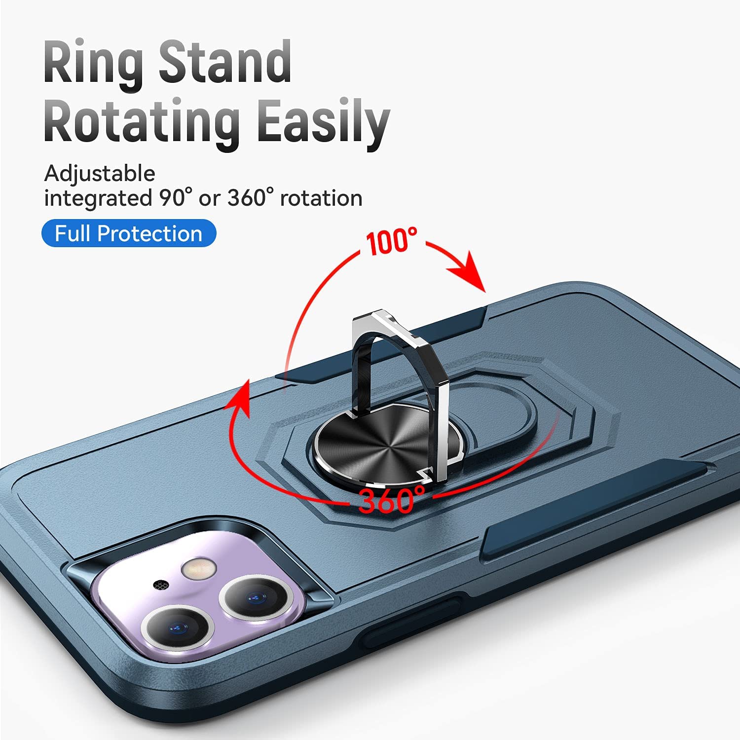 【CSmart】 Étui de béquille magnétique résistant aux chocs avec support de bague pour iPhone 11, Marine