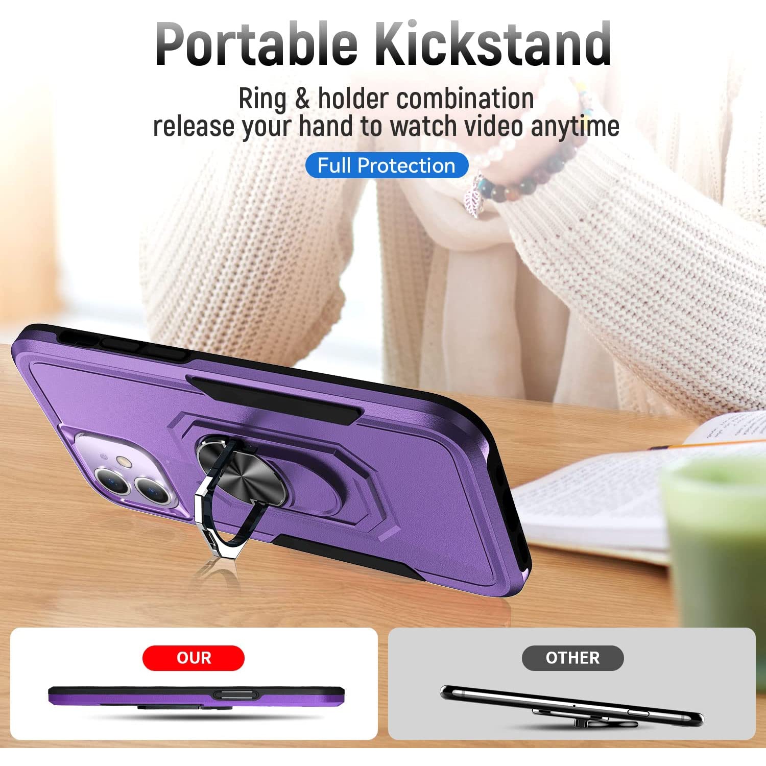 【CSmart】 Shockproof Heavy Duty Magnetic Hard Armor Kickstand Case with Ring Holder for iPhone 11, Purple