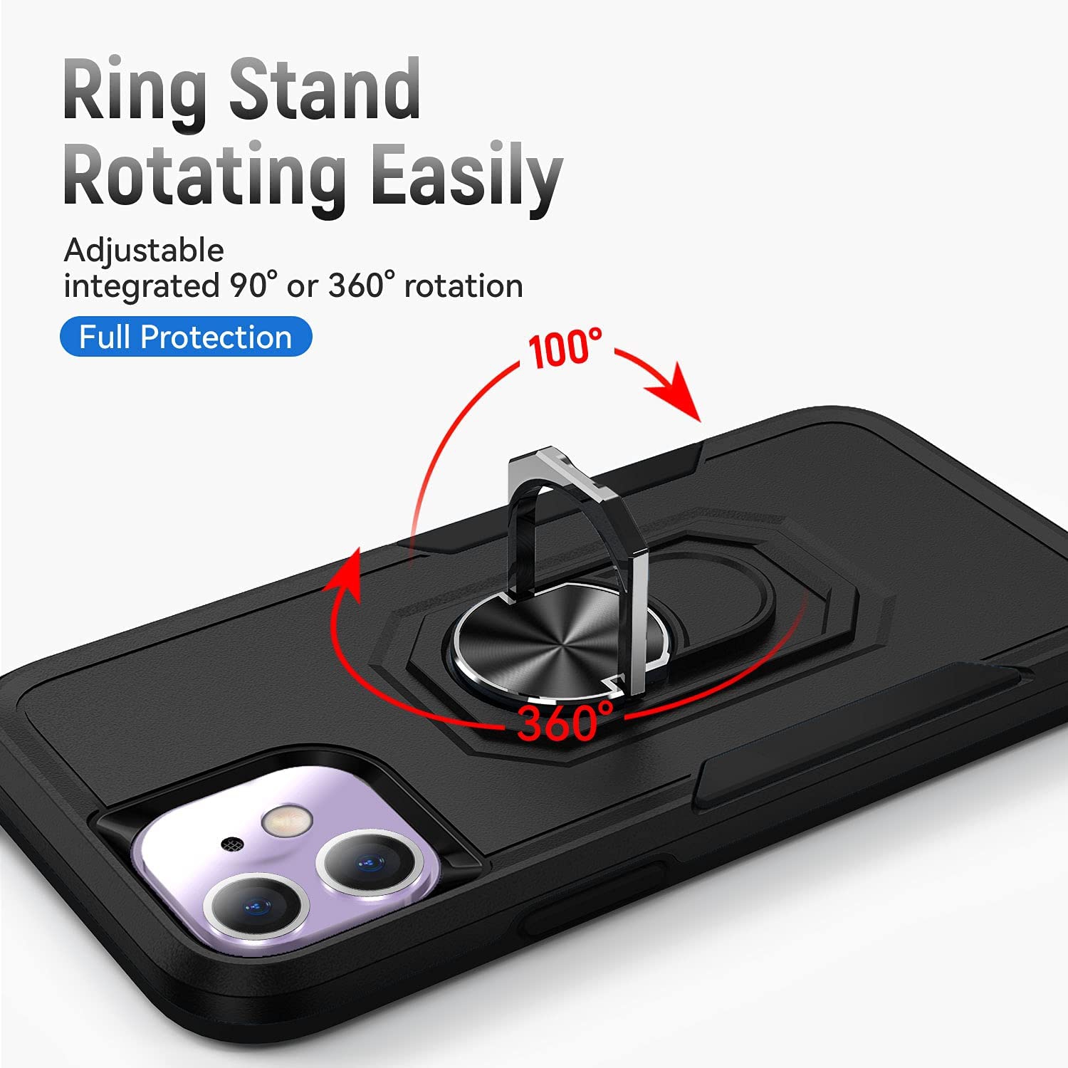 【CSmart】 Étui de béquille magnétique résistant aux chocs avec support de bague pour iPhone 11, Le noir