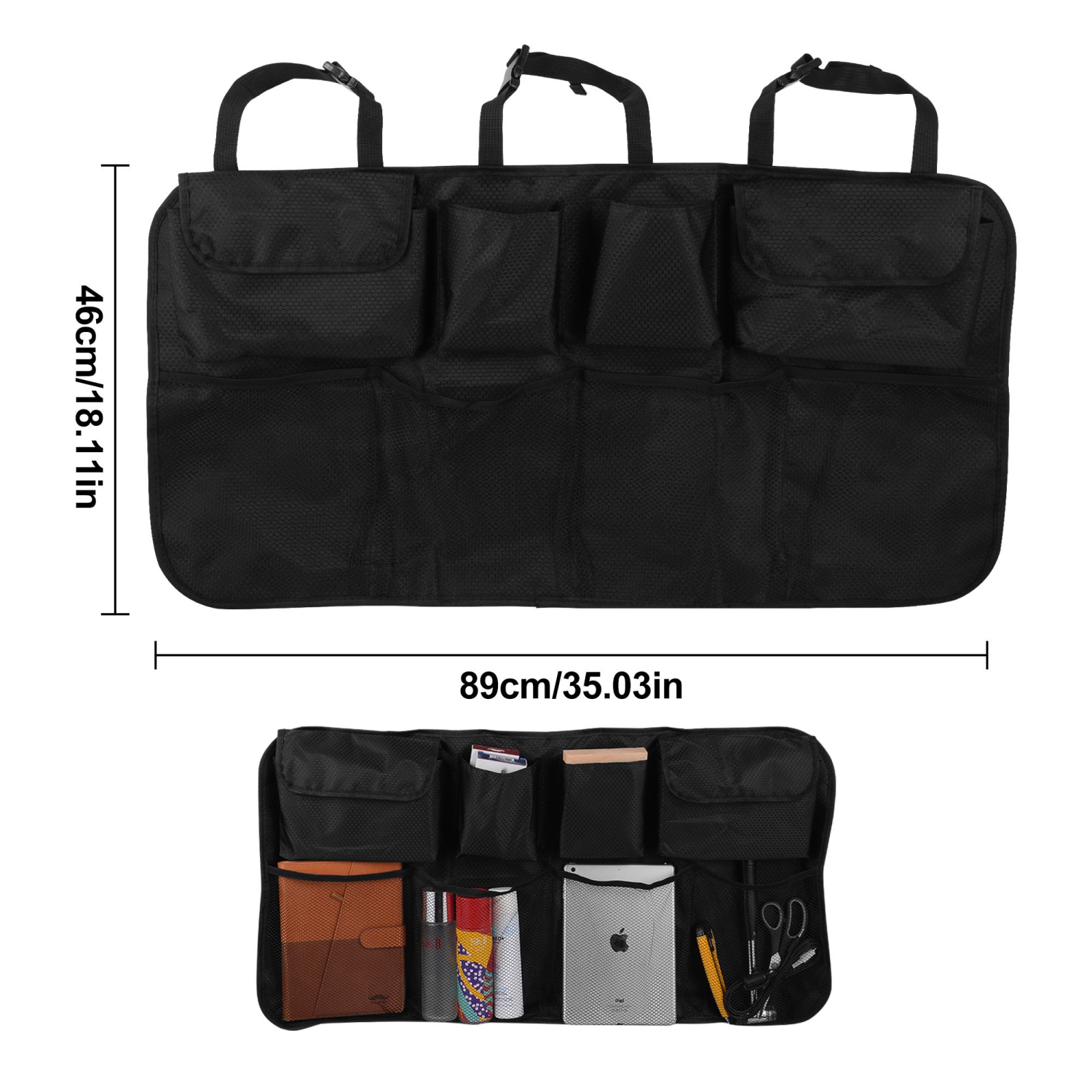 Super Capacity Car Trunk Space Saving Car Hanging Organizer with Stick Stripes with 8 storage bag- LIVINGbasics®