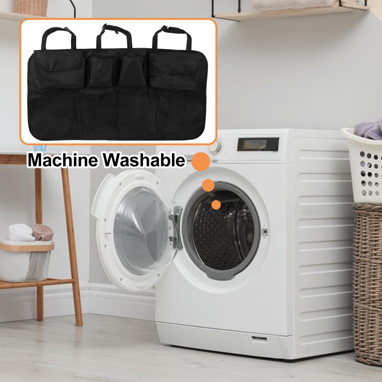 Super Capacity Car Trunk Space Saving Car Hanging Organizer with Stick Stripes with 8 storage bag- LIVINGbasics®