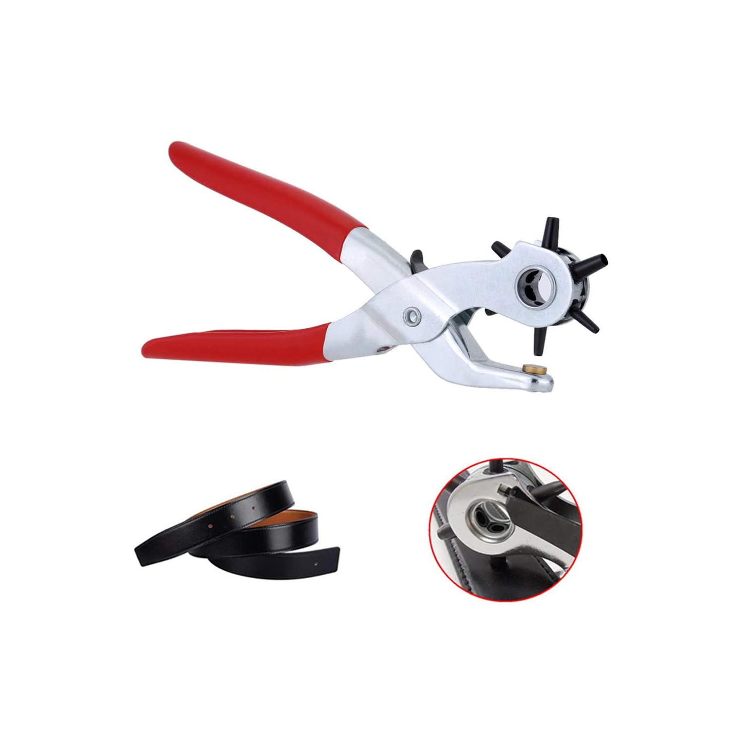 ISTAR Leather Hole Punch - Belt Hole Puncher with 6 Holes, Heavy Duty Revolving Punch Tool with 2-4.5mm Cut Sizes - 22cm Length