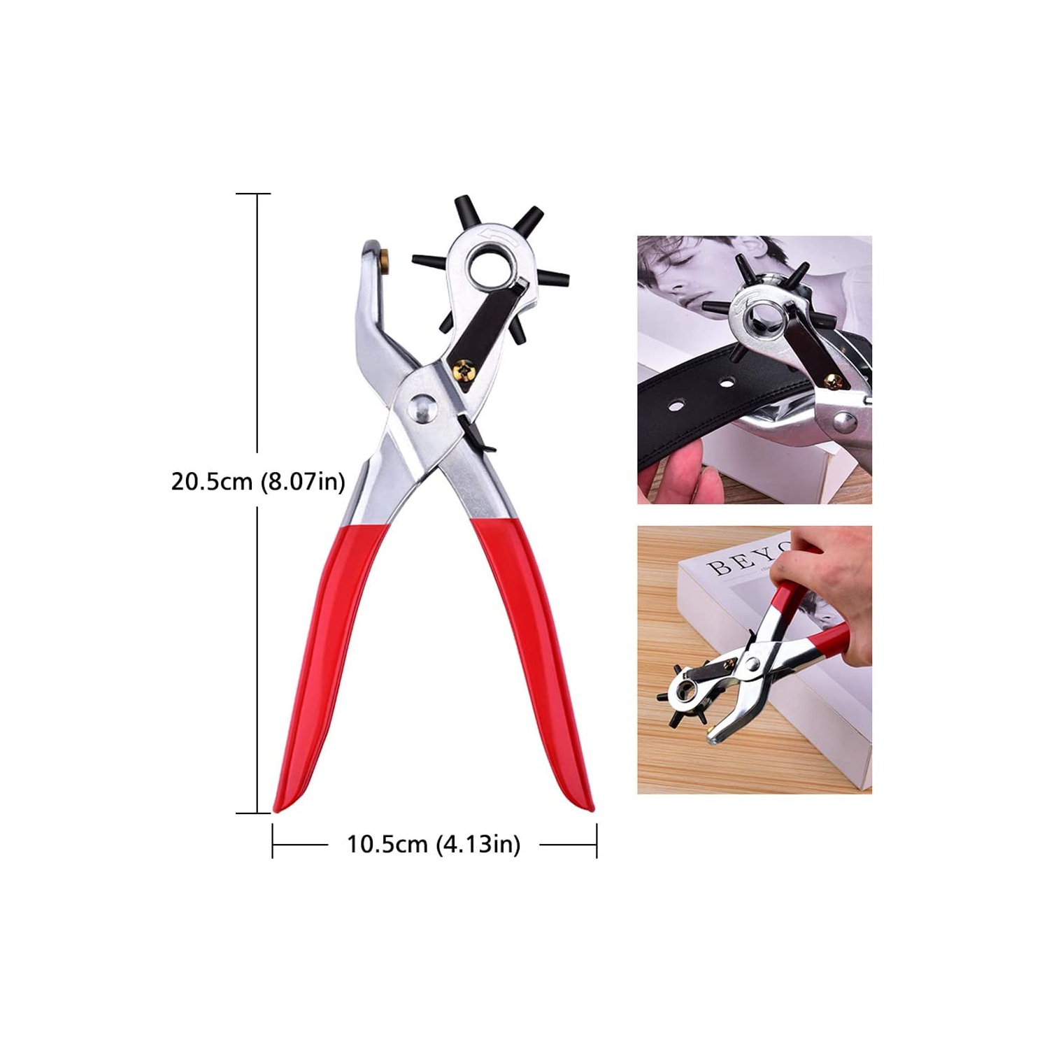 ISTAR Leather Hole Punch - Belt Hole Puncher with 6 Holes, Heavy Duty Revolving Punch Tool with 2-4.5mm Cut Sizes - 22cm Length